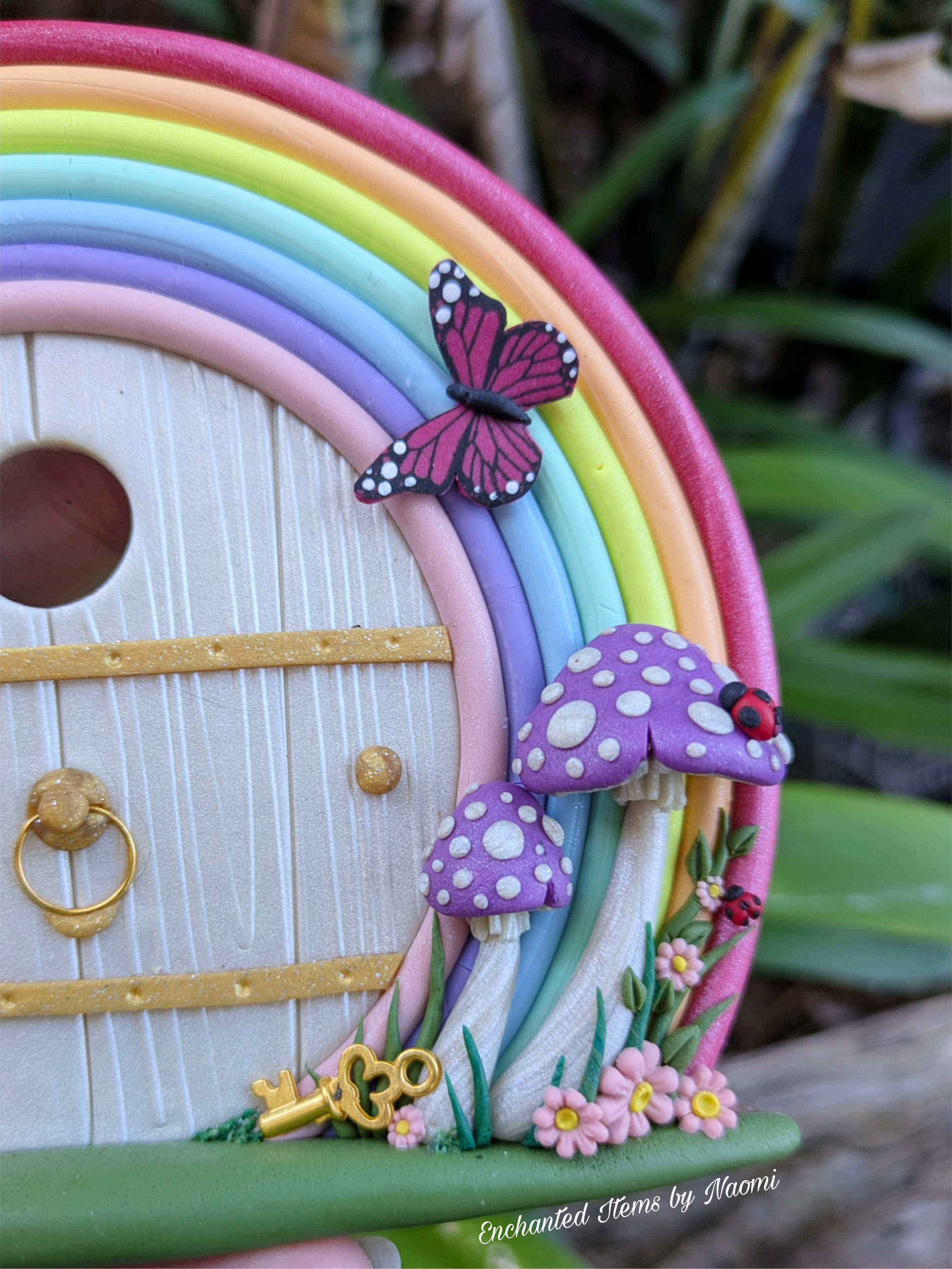Pastel Rainbow Fairy Door – Handcrafted Polymer Clay Magic