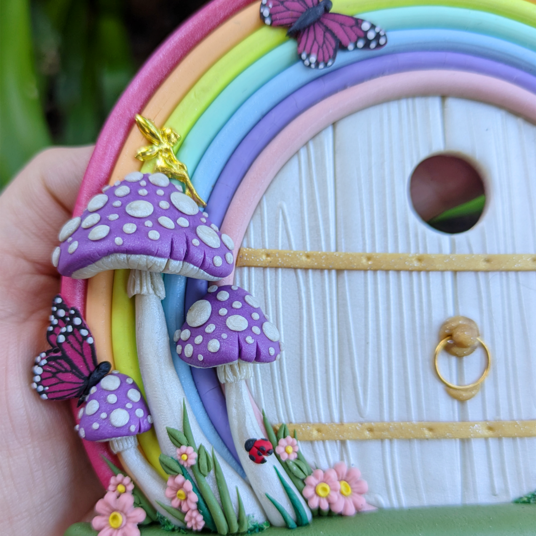 Pastel Rainbow Fairy Door – Handcrafted Polymer Clay Magic