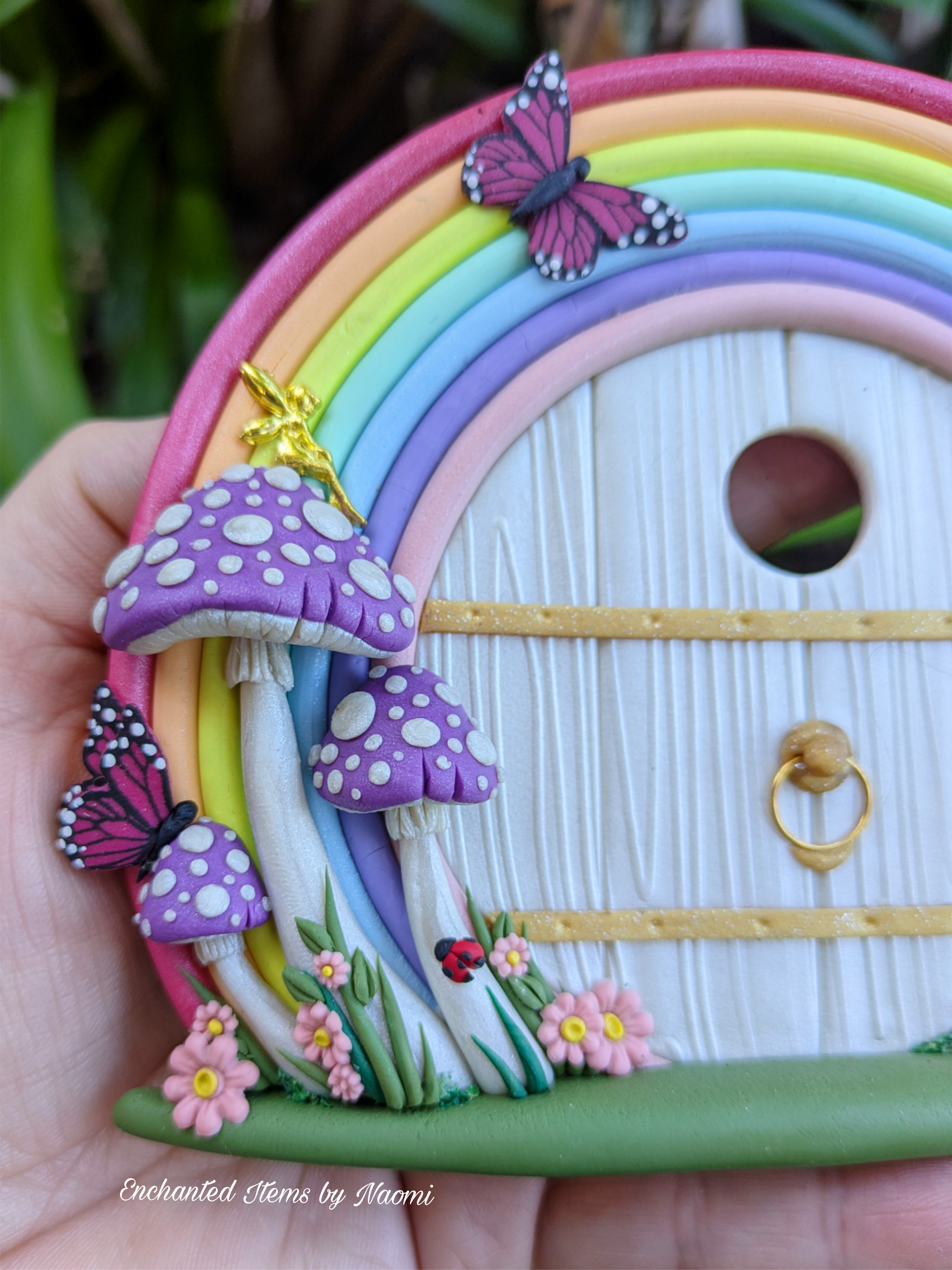 Pastel Rainbow Fairy Door – Handcrafted Polymer Clay Magic