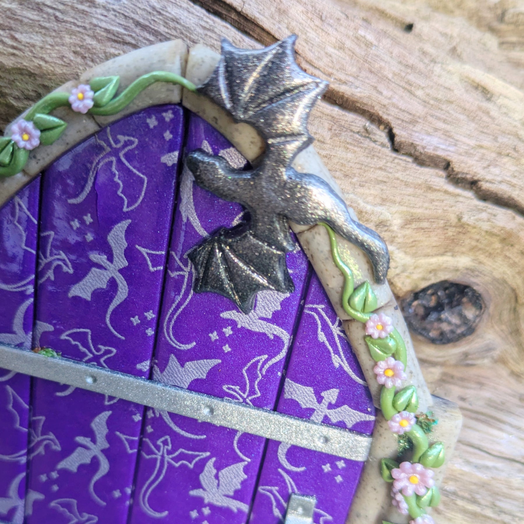 Hand Sculpted Purple and Silver Dragon Fairy Door