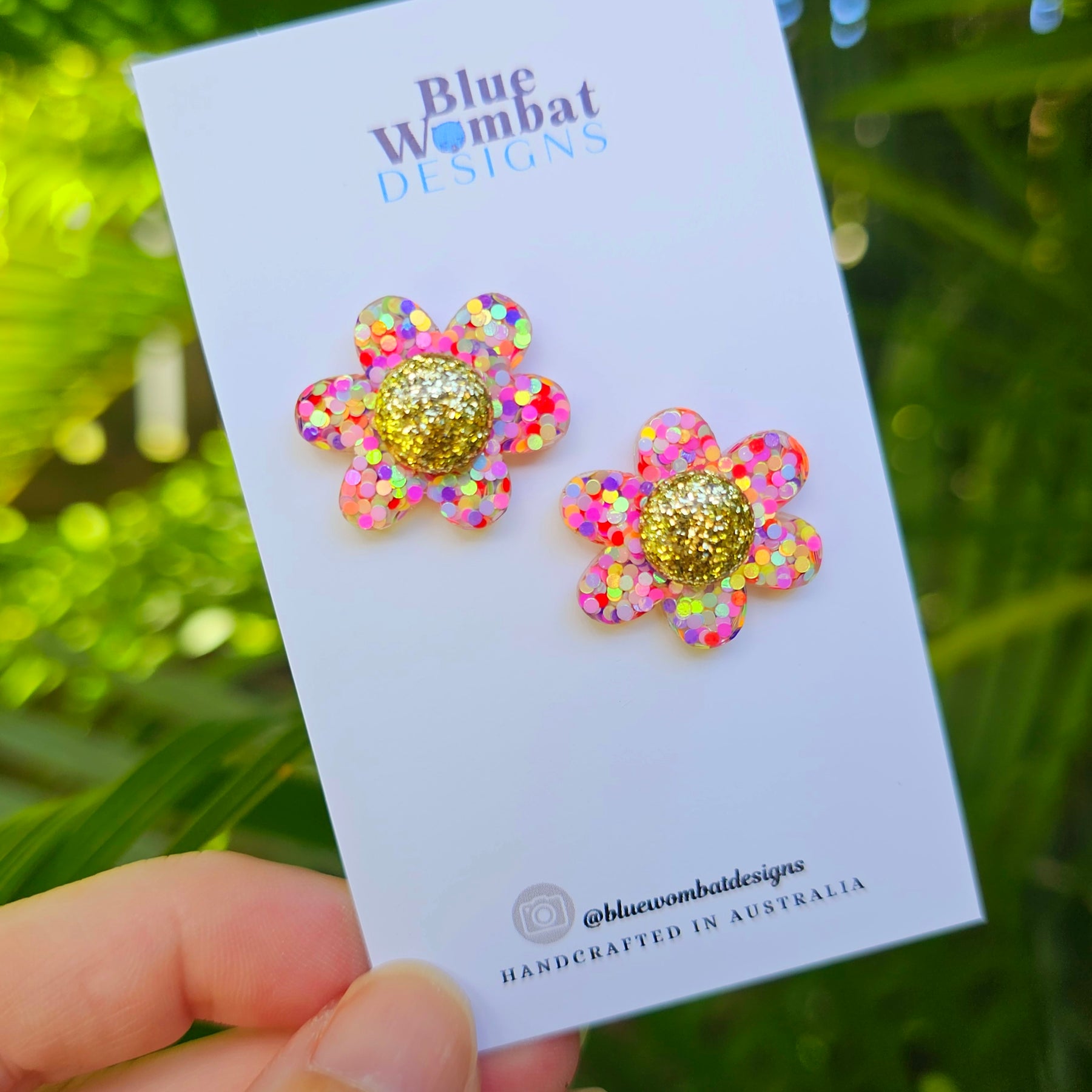 Colourful Glitter Flower Resin Stud Earrings 24mm