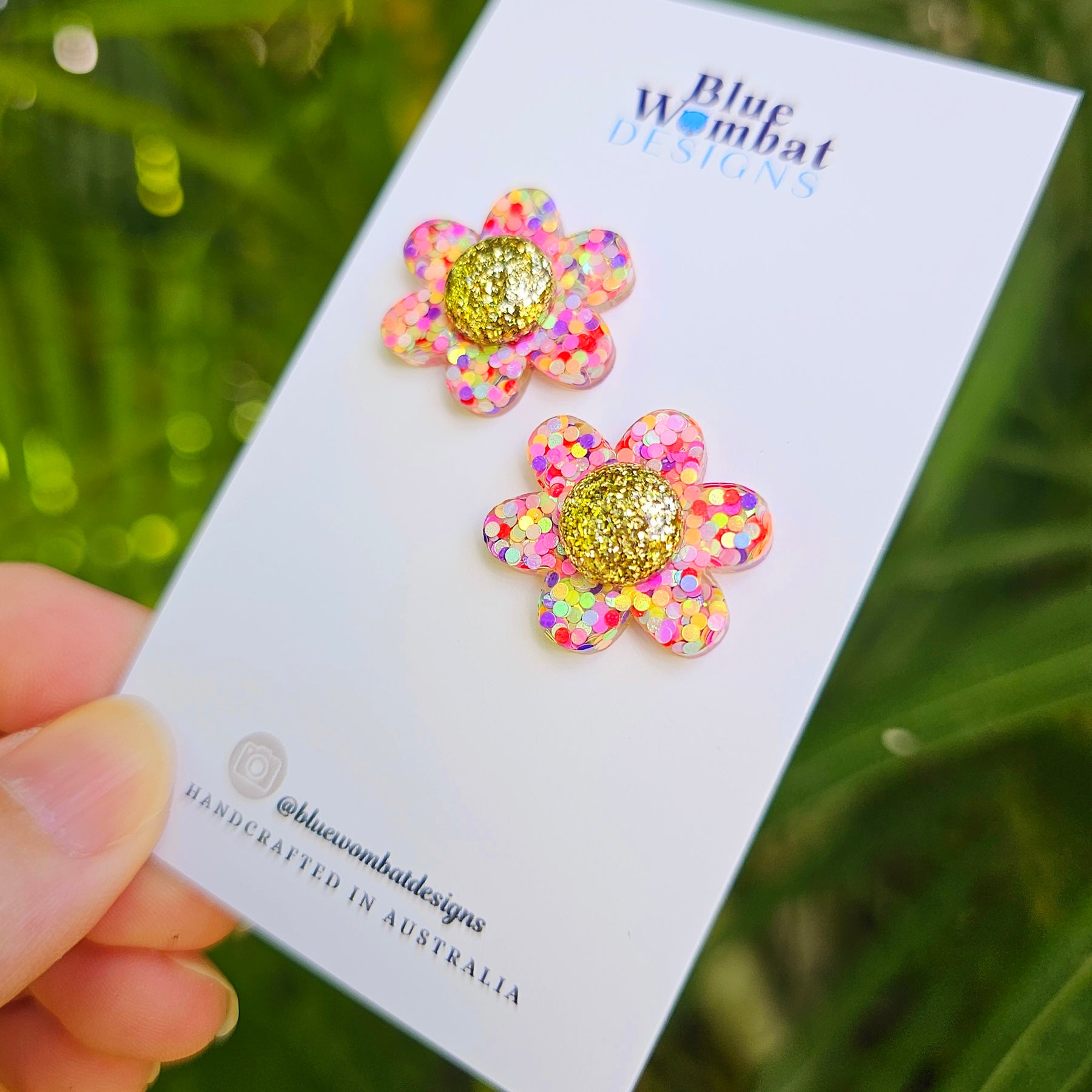 Colourful Glitter Flower Resin Stud Earrings 24mm