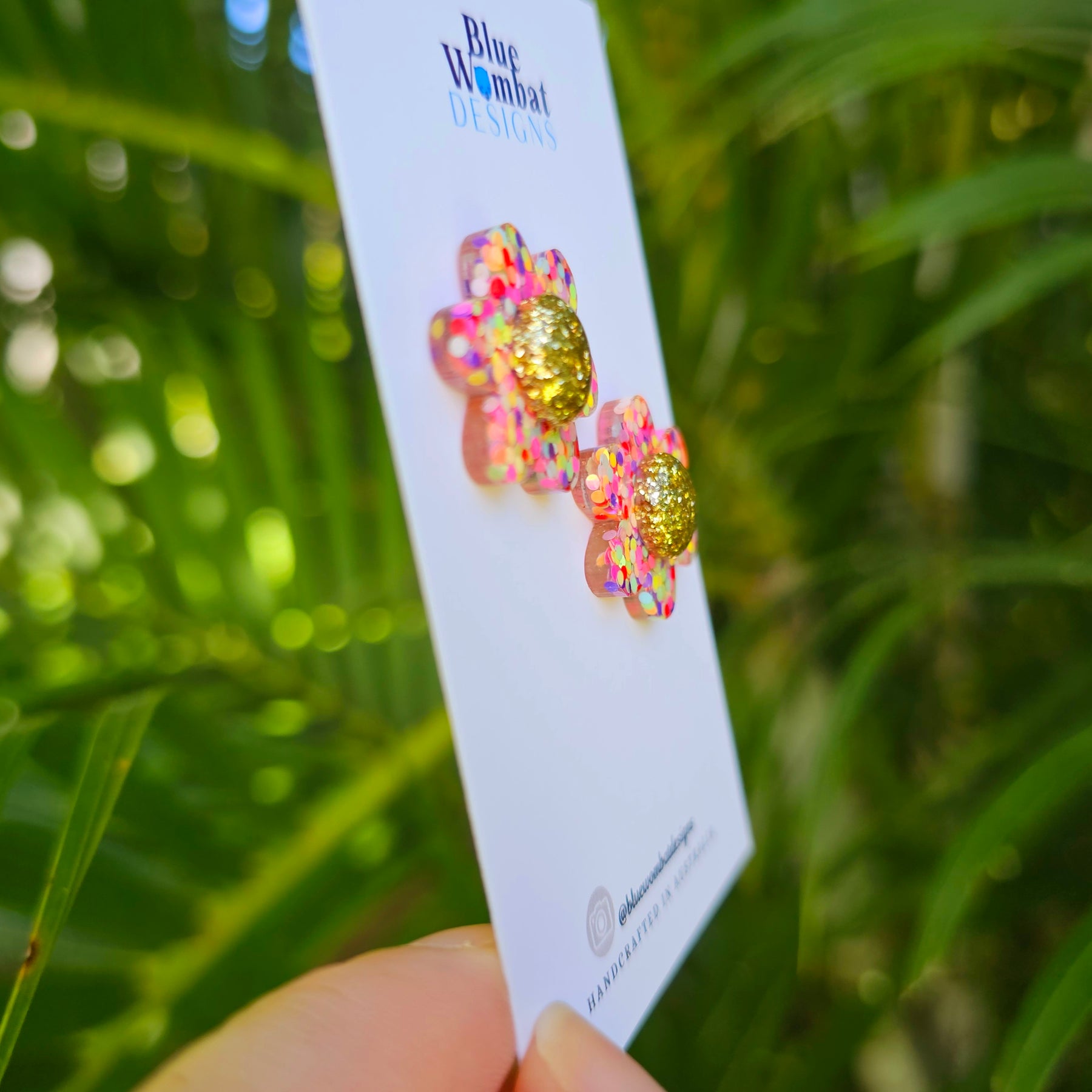 Colourful Glitter Flower Resin Stud Earrings 24mm