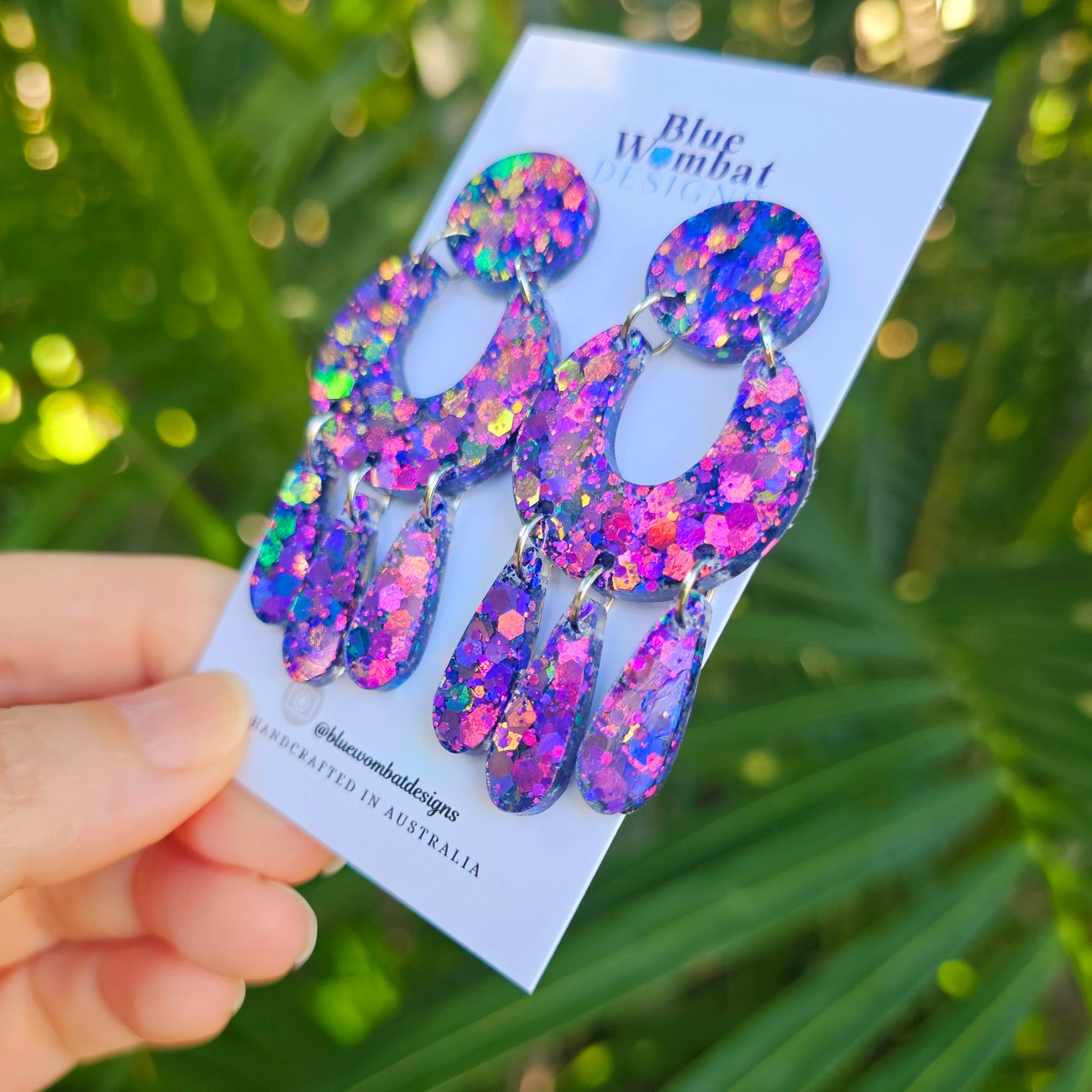 Iridescent Glitter Resin Statement Handmade Dangle Earrings