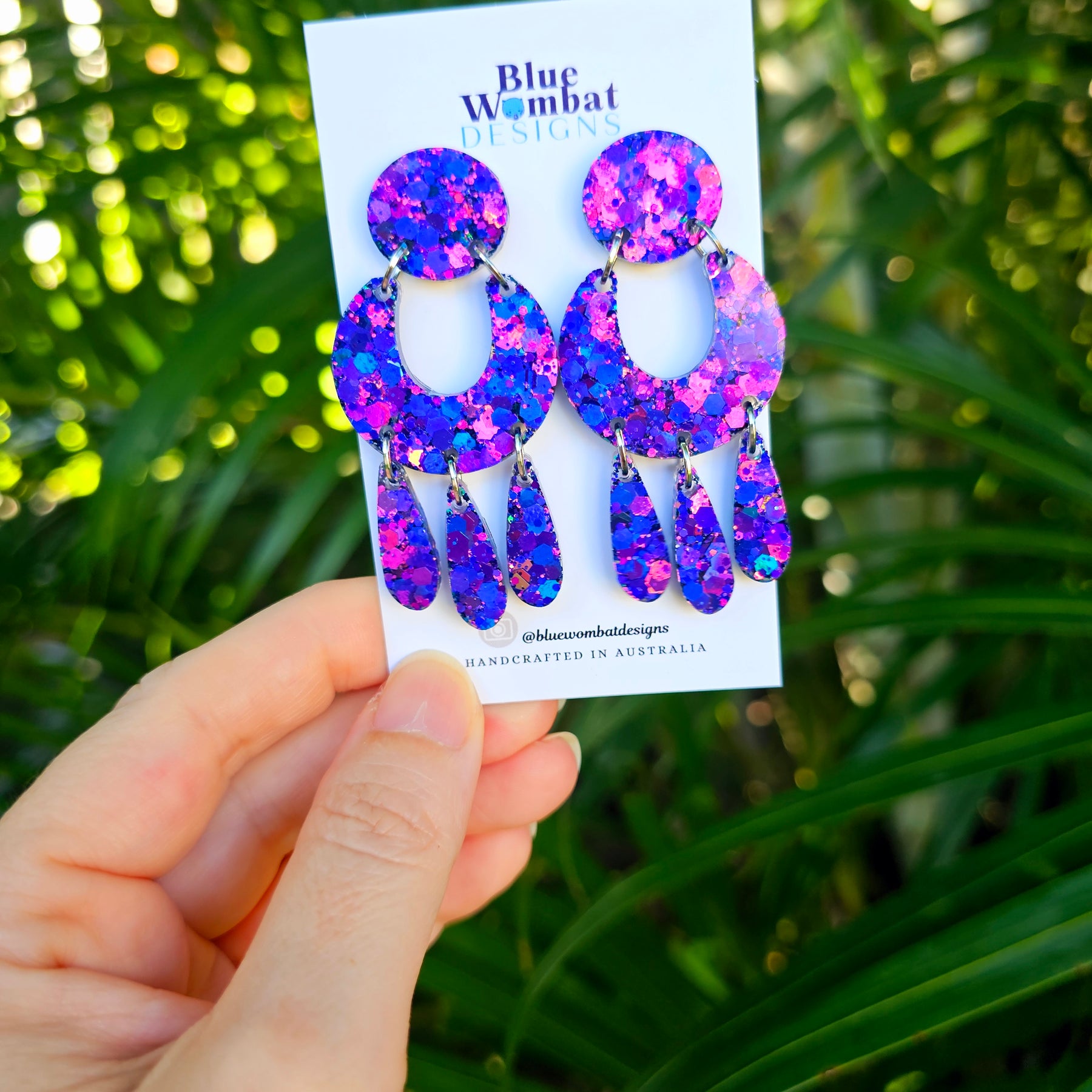 Iridescent Glitter Resin Statement Handmade Dangle Earrings