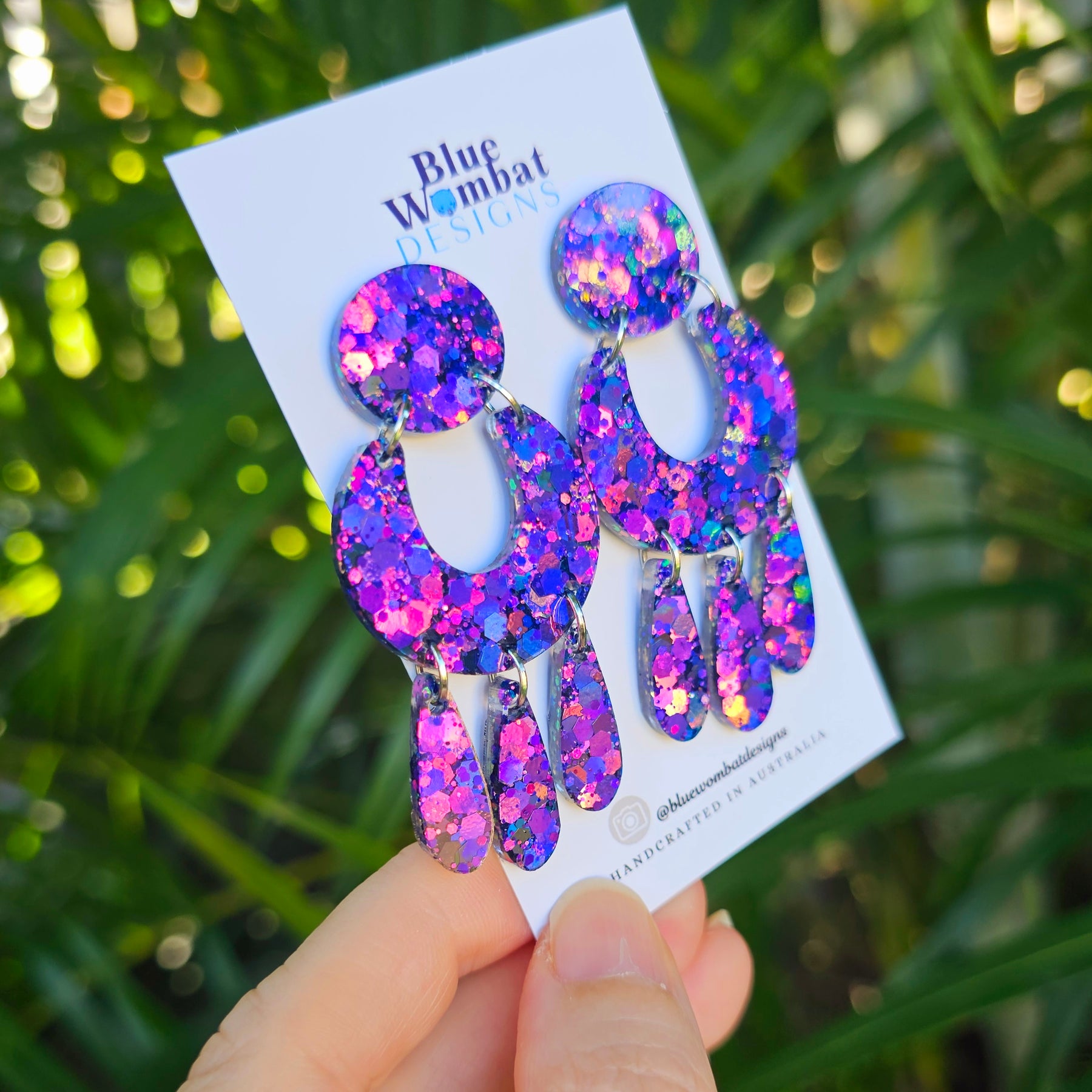 Iridescent Glitter Resin Statement Handmade Dangle Earrings