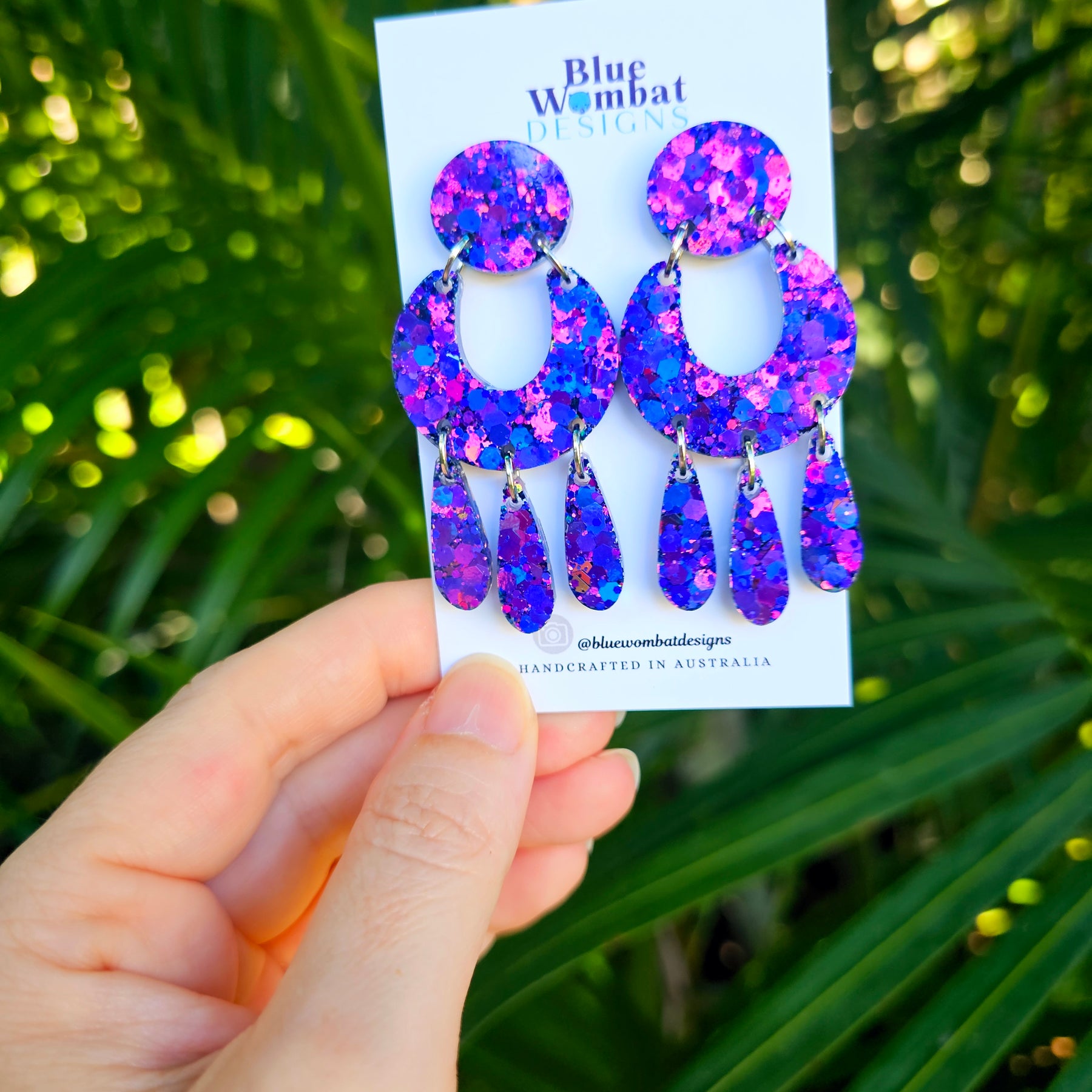 Iridescent Glitter Resin Statement Handmade Dangle Earrings