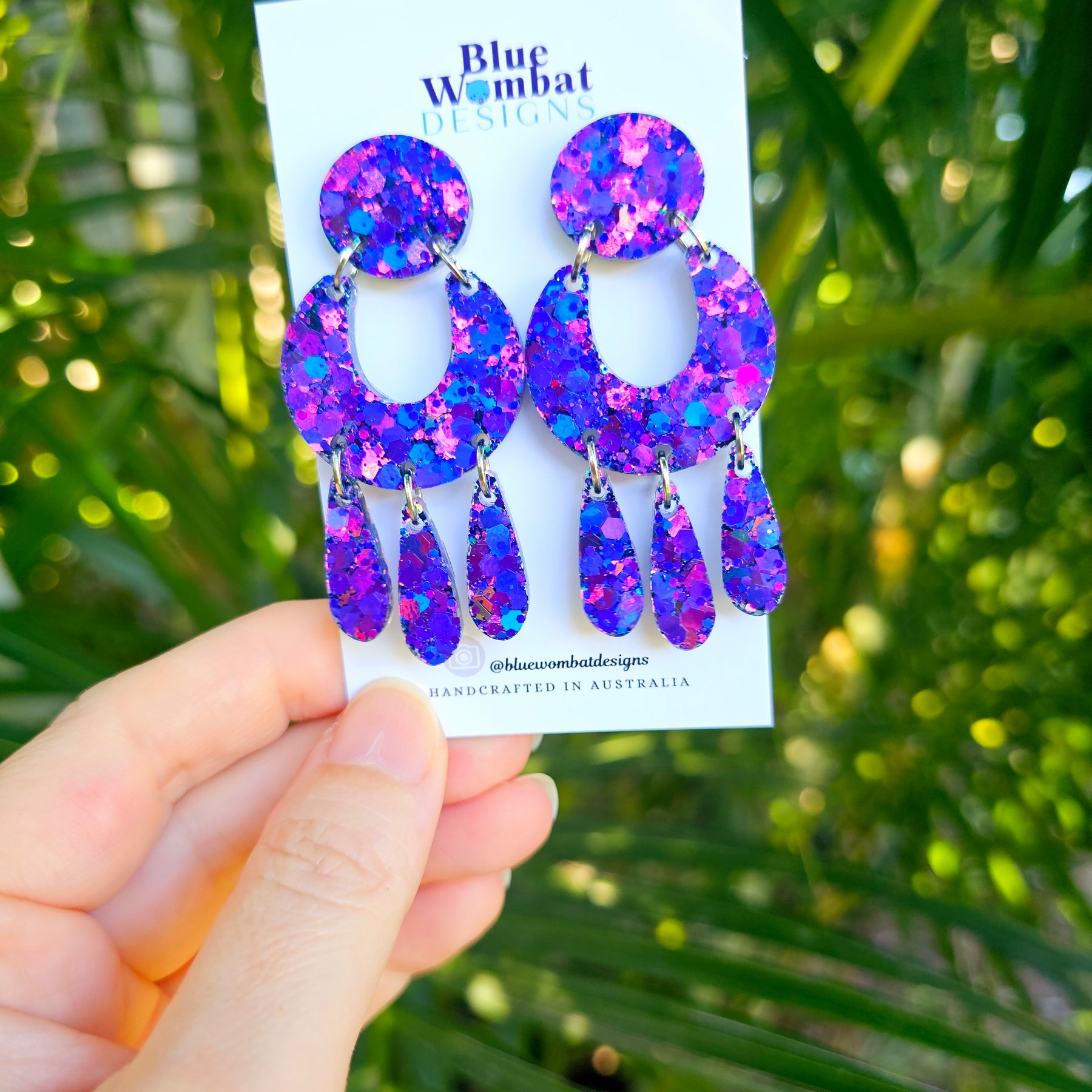Iridescent Glitter Resin Statement Handmade Dangle Earrings