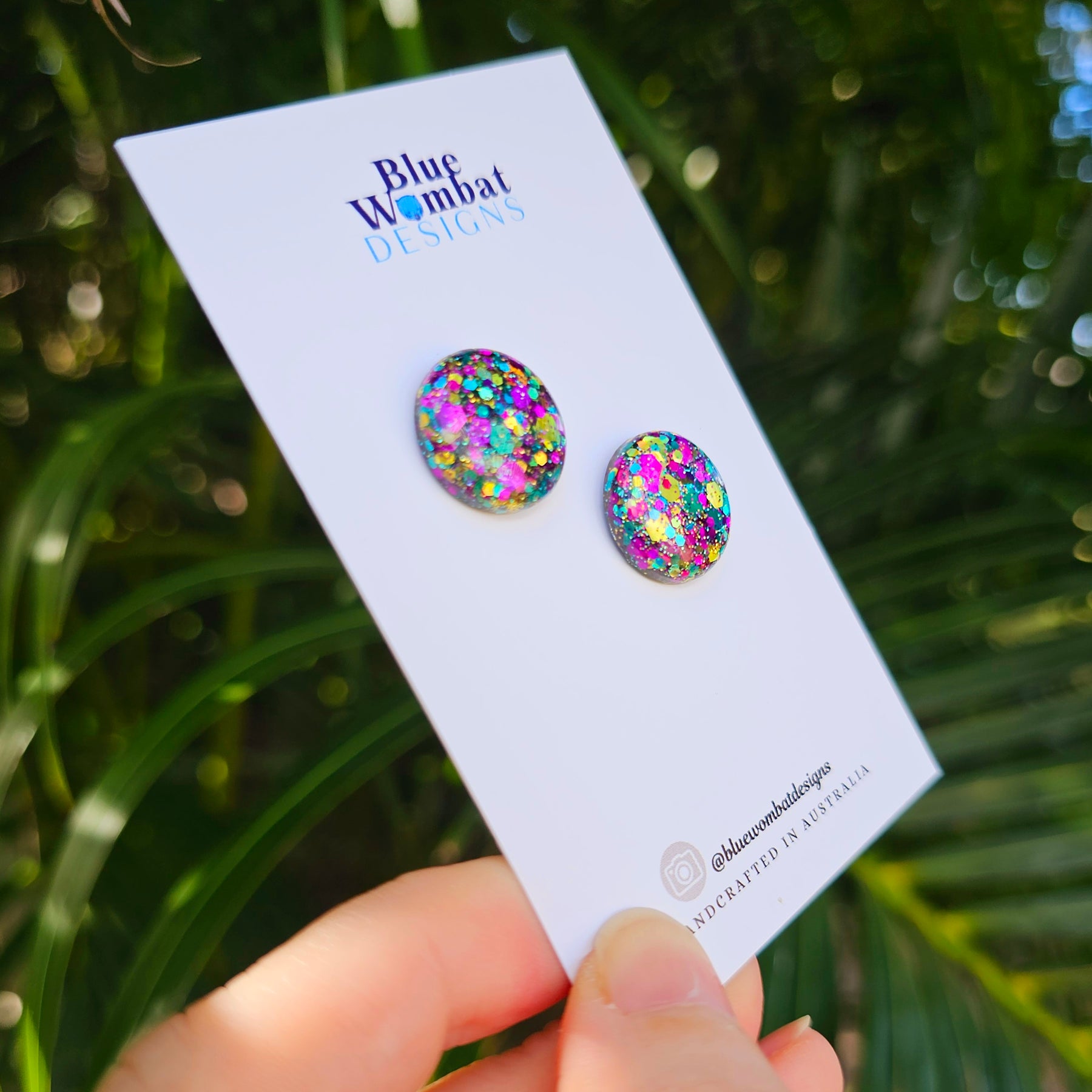 Colourful Glitter Resin Domed Studs 16mm