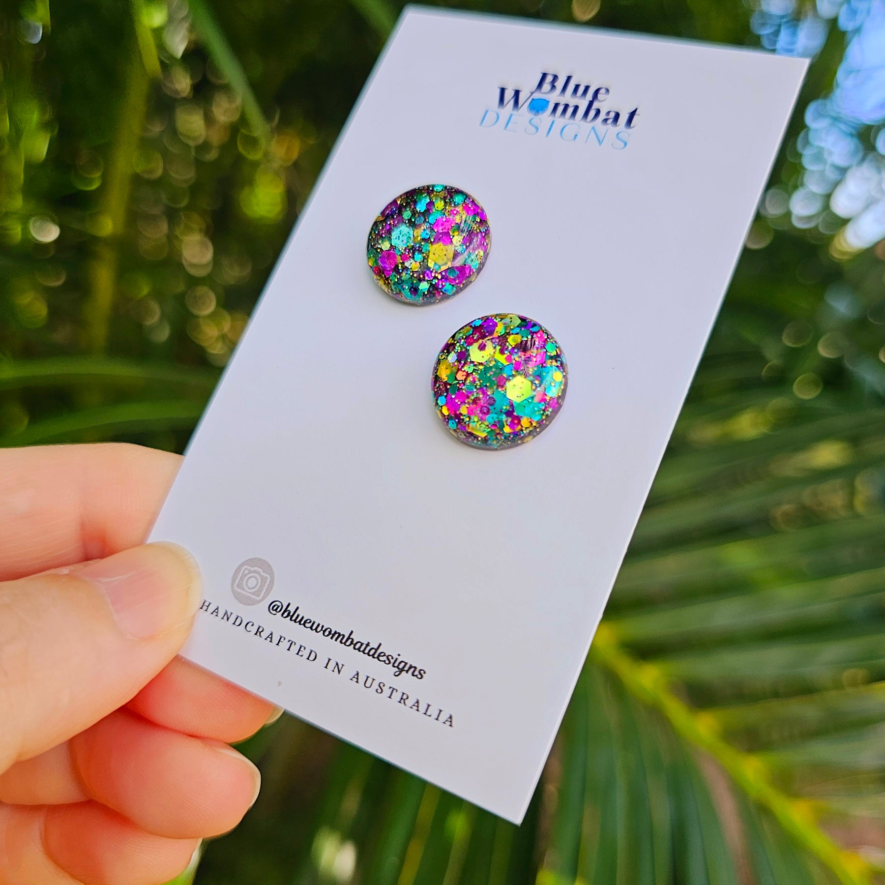 Colourful Glitter Resin Domed Studs 16mm