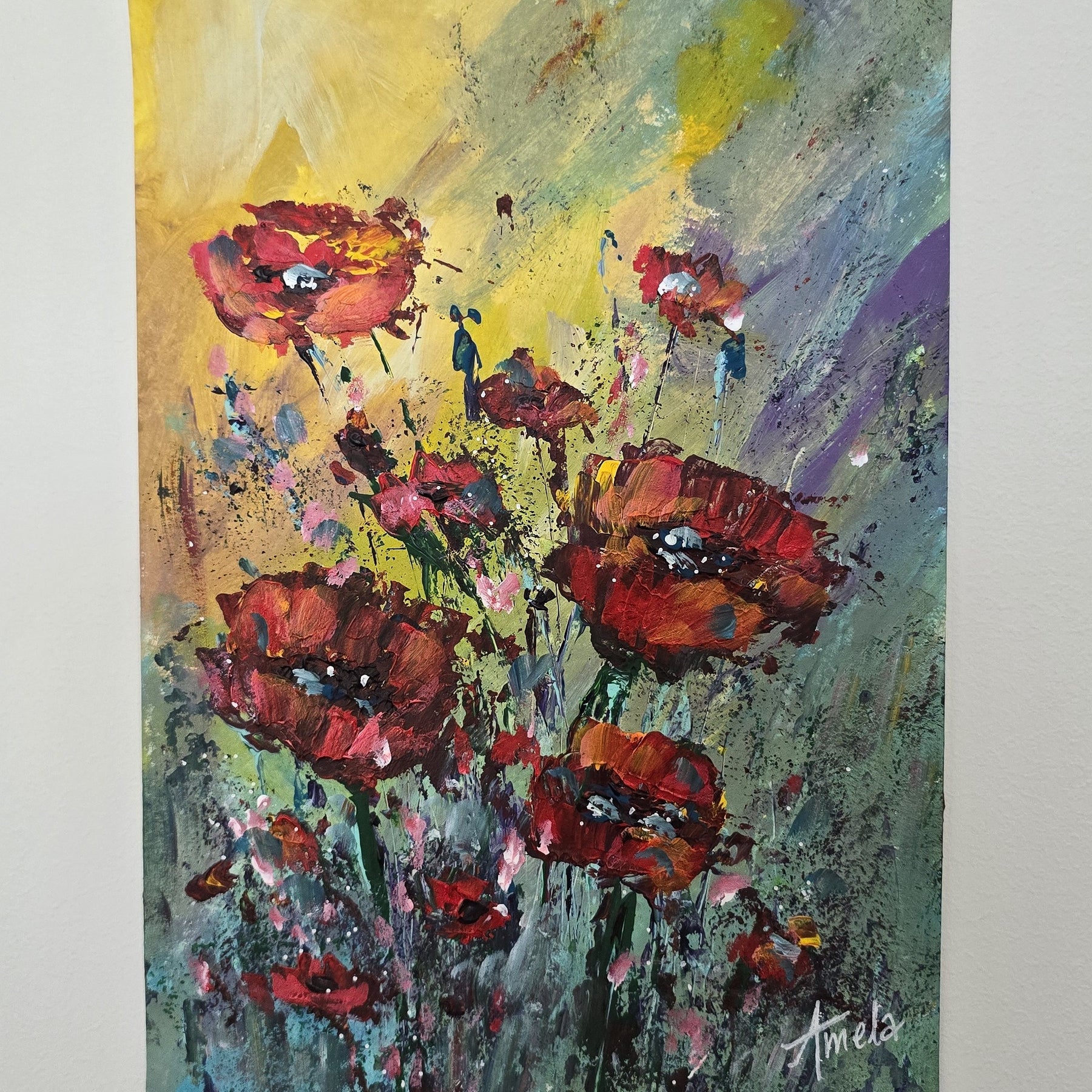 August Birthday - 'Poppies' Original Artwork on Watercolour Paper 21 x 29.7cm