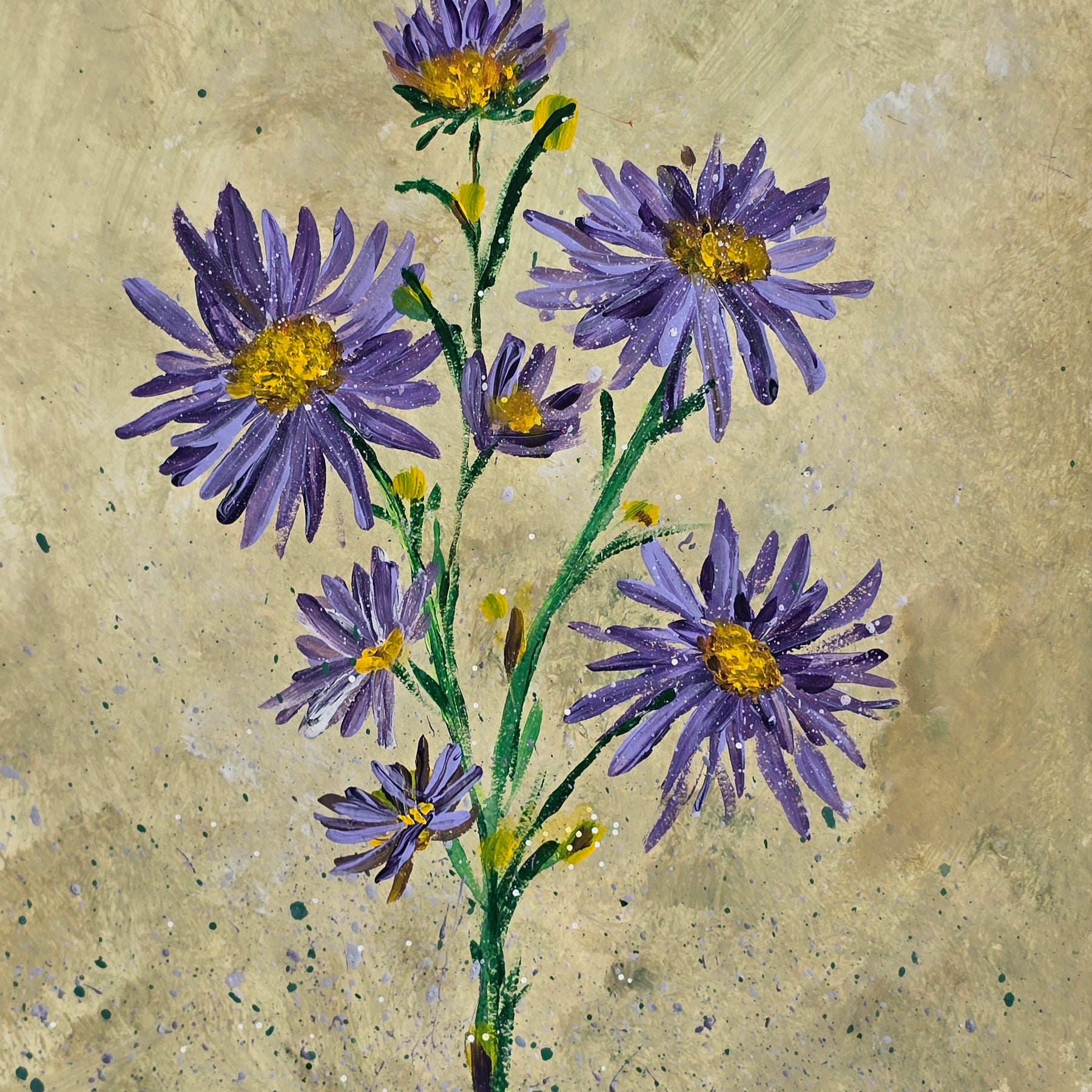 September Birthday - 'Aster' Original Artwork on Watercolour Paper 21 x 29.7cm