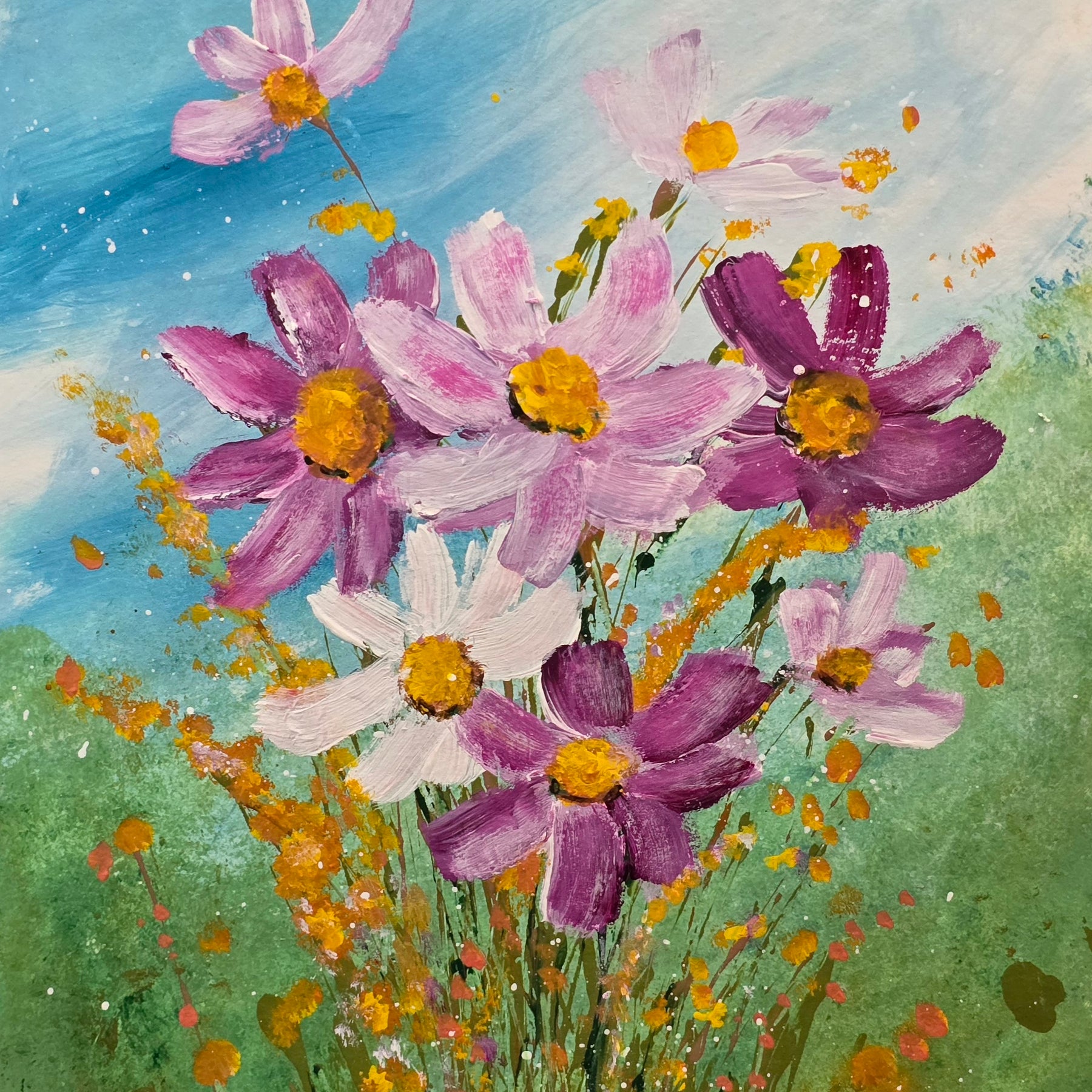 October Birthday - 'Cosmos' Original Artwork on Watercolour Paper 21 x 29.7cm