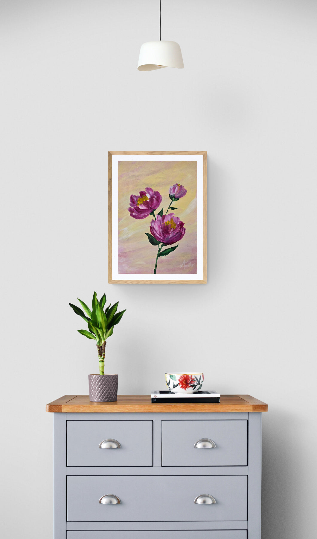 November Birthday - 'Peony' Original Artwork on Watercolour Paper 21 x 29.7cm