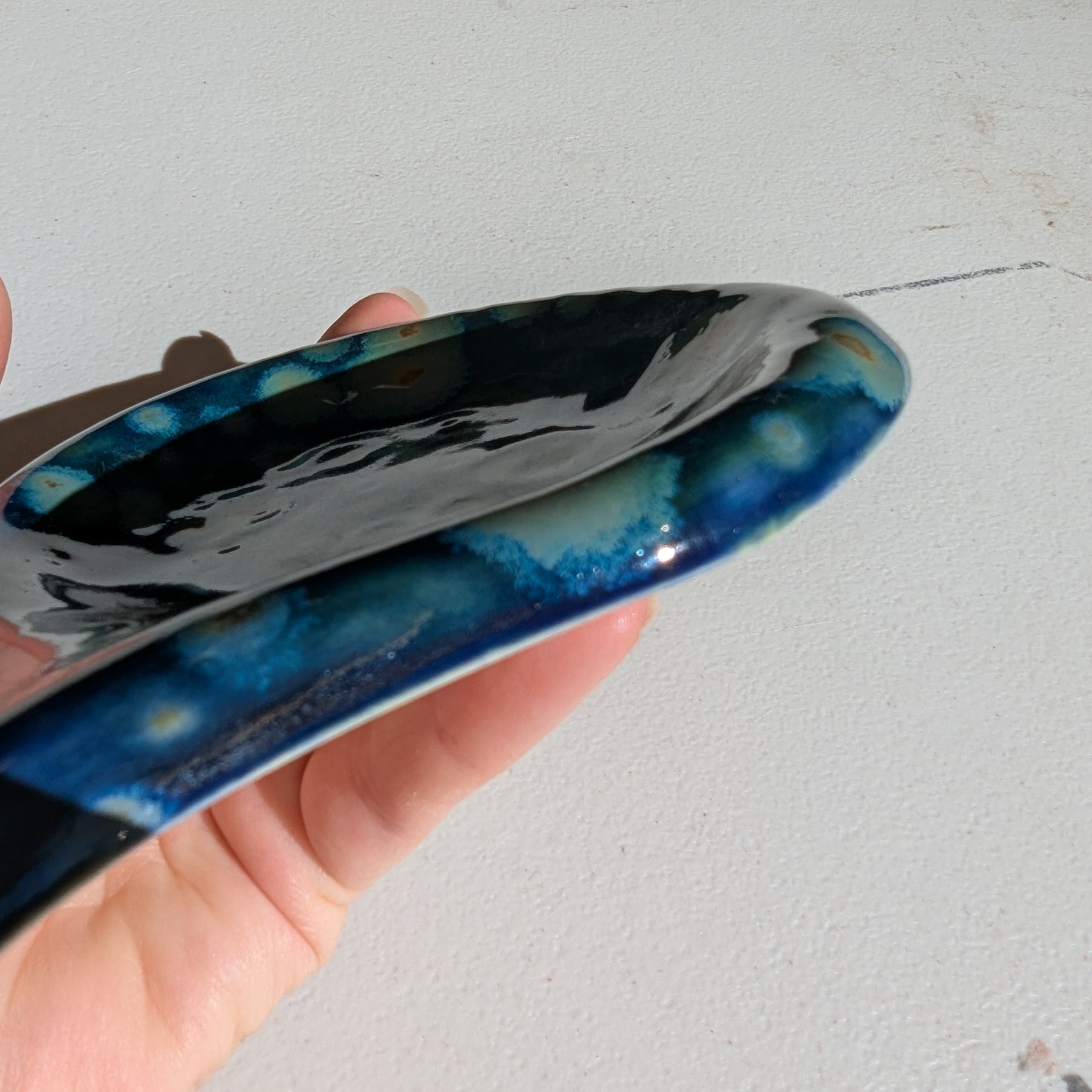 Handmade Ceramic Spoon Rest Glazed in Midnight Blue