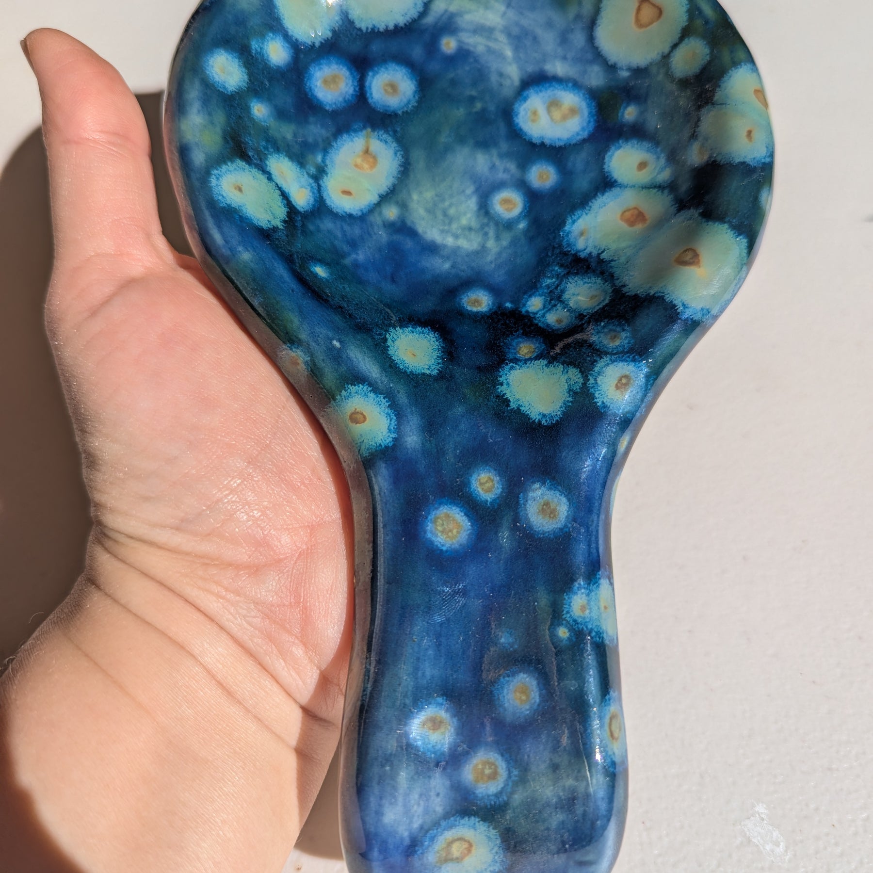Handmade Ceramic Spoon Rest Glazed in Midnight Blue