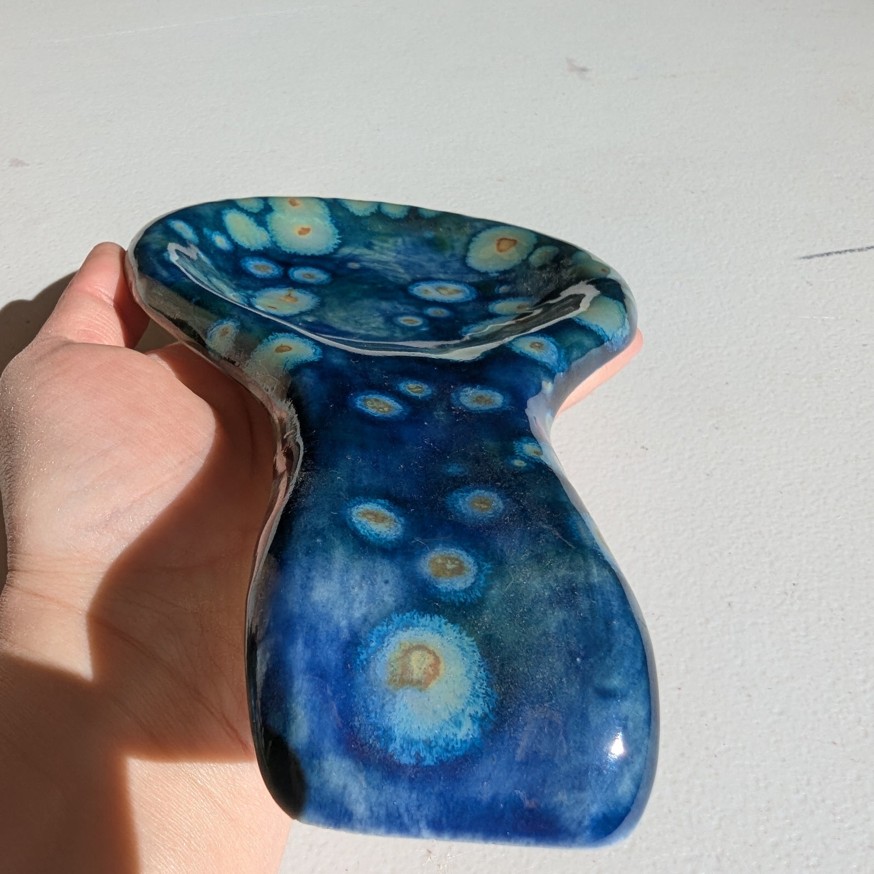 Handmade Ceramic Spoon Rest Glazed in Midnight Blue