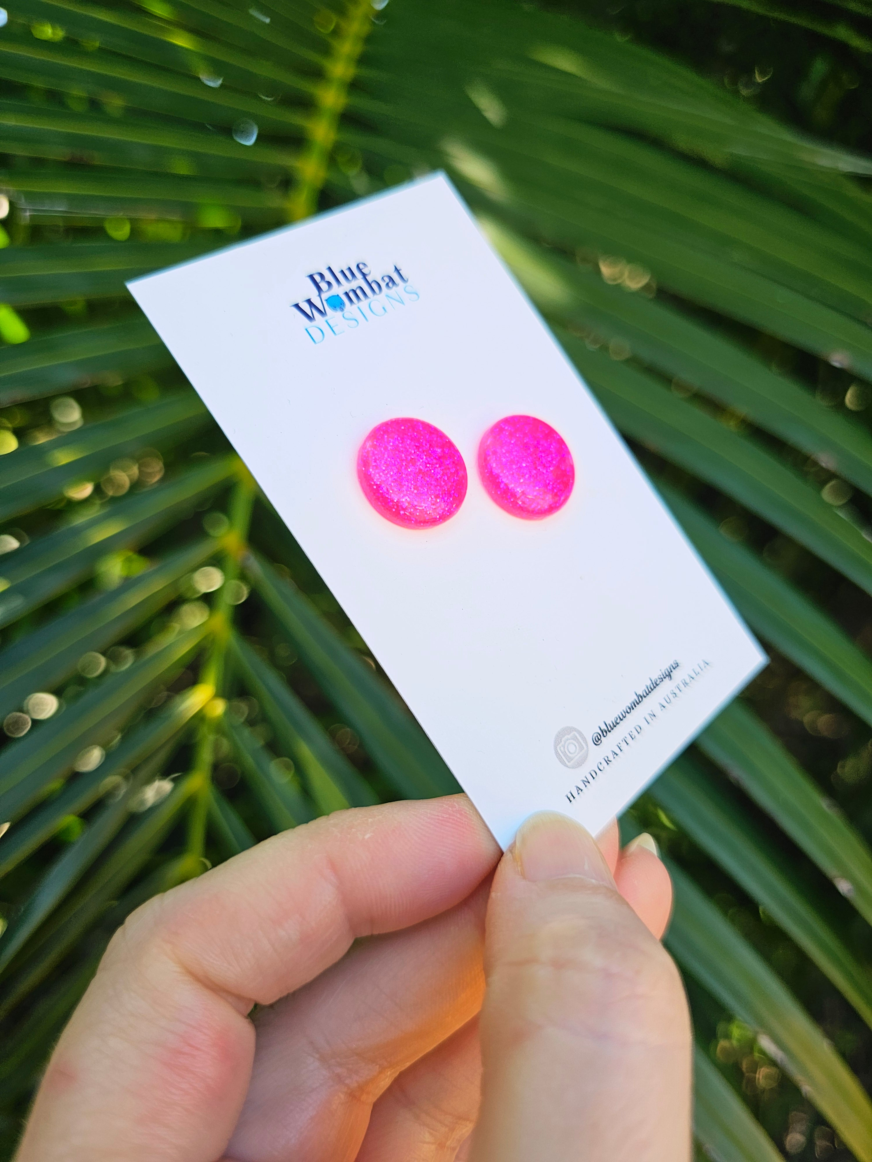 Pink Glitter Resin Domed Studs 16mm