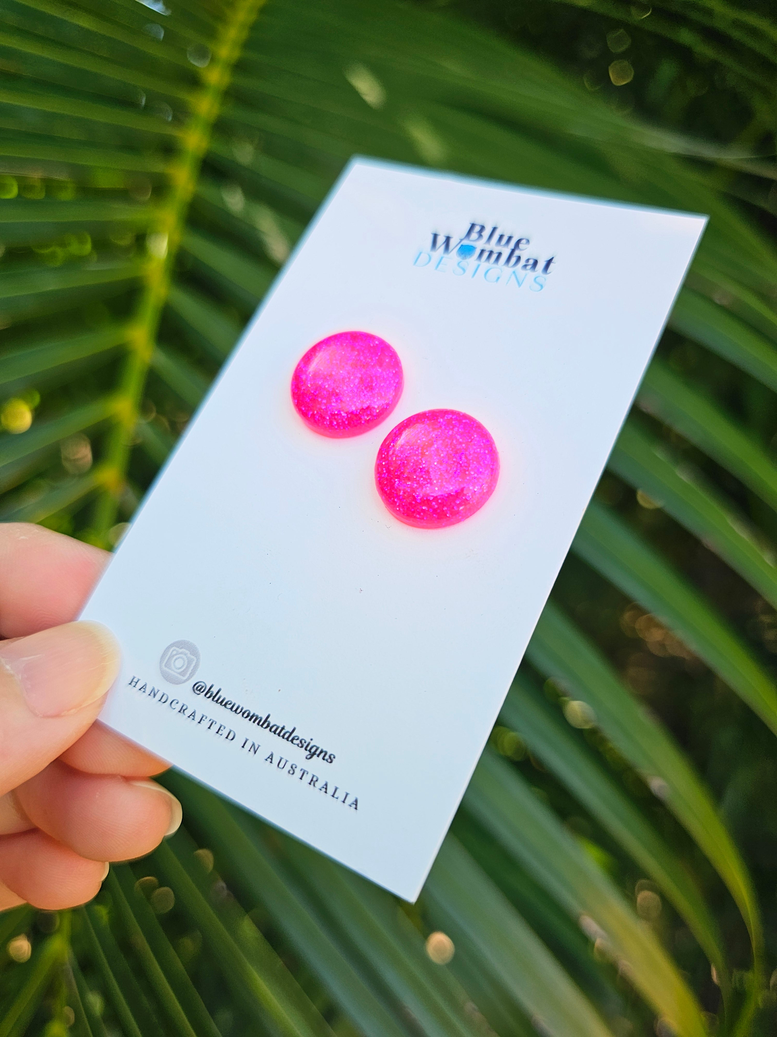 Pink Glitter Resin Domed Studs 16mm