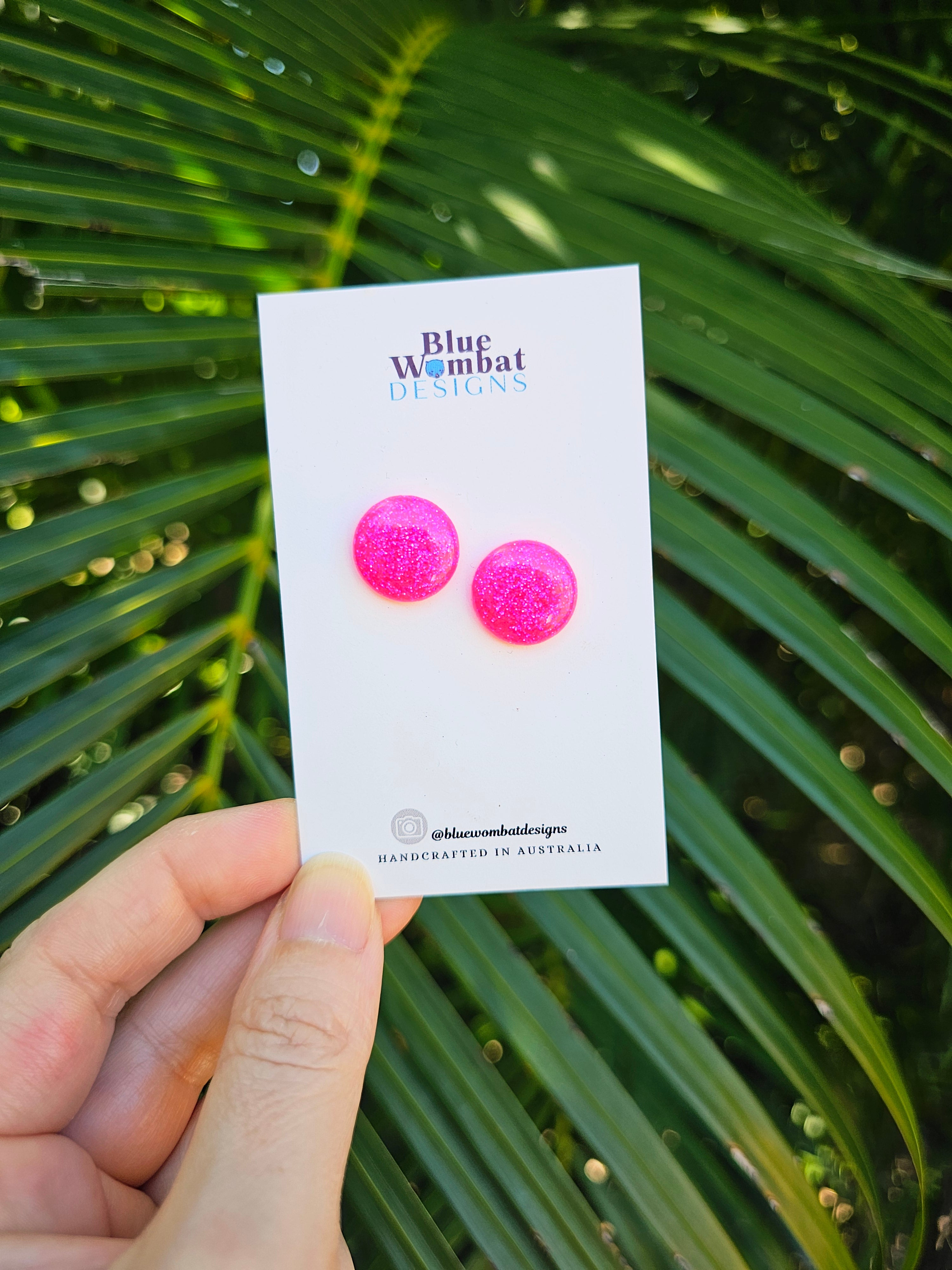 Pink Glitter Resin Domed Studs 16mm