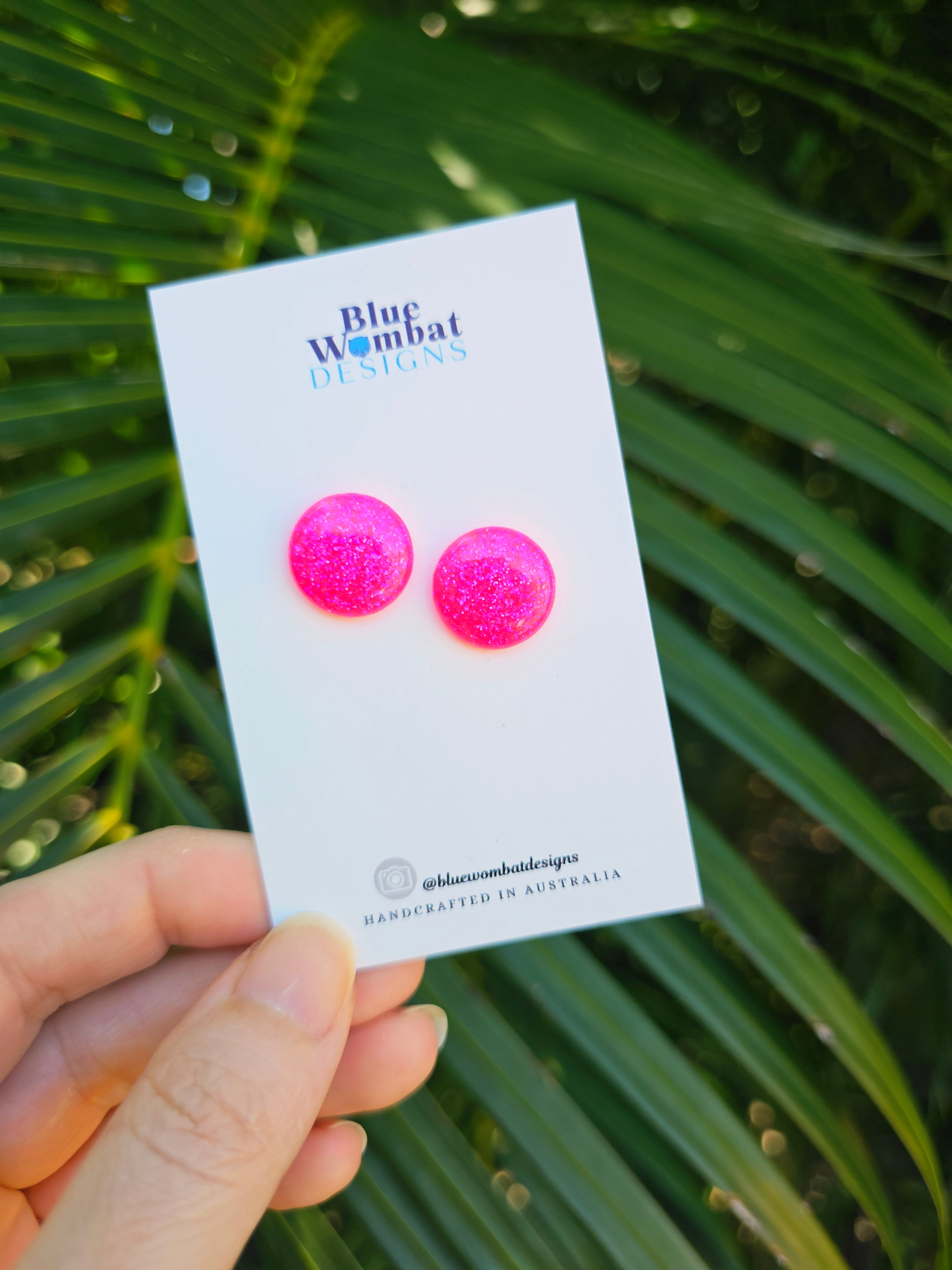 Pink Glitter Resin Domed Studs 16mm