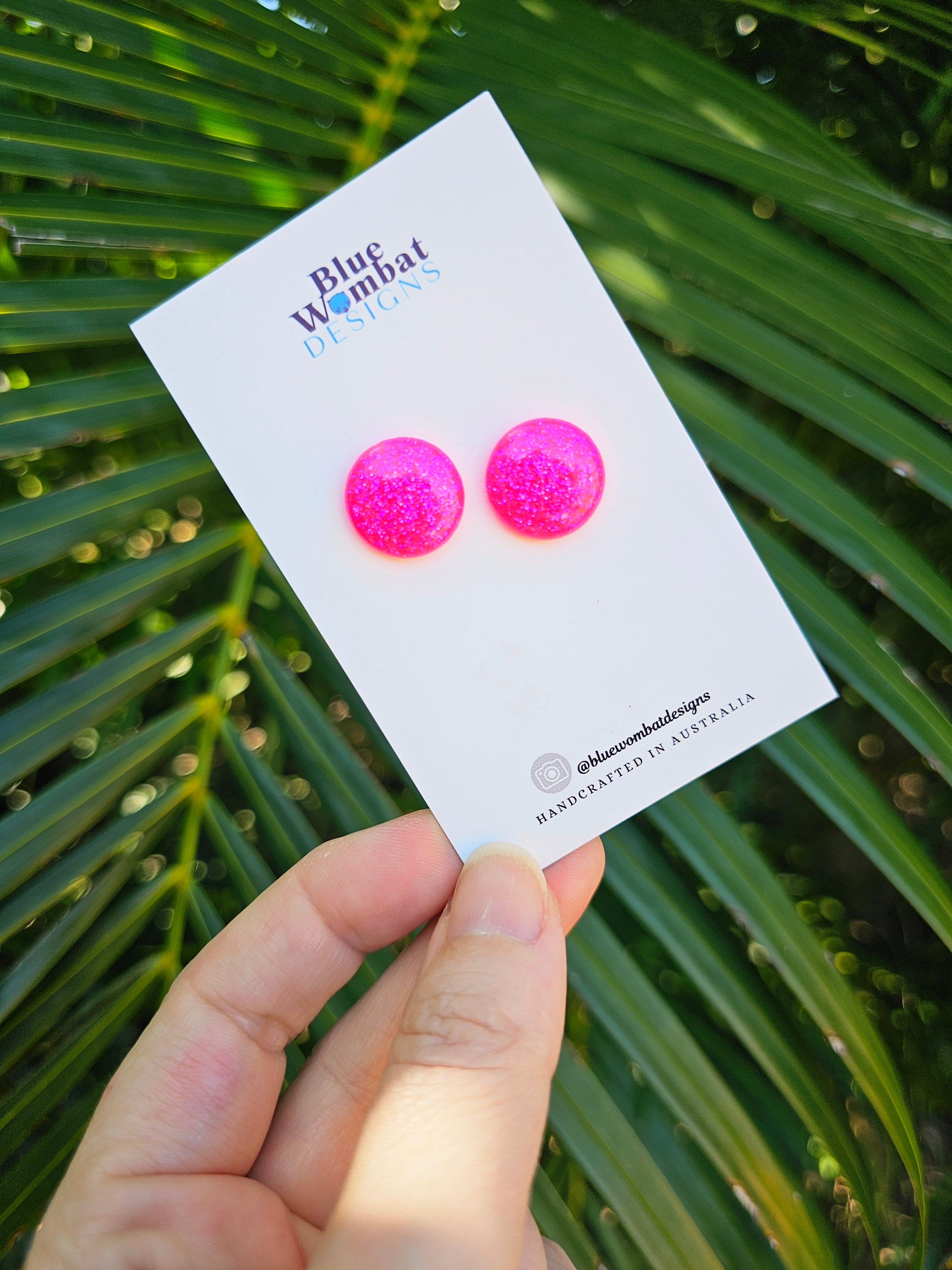 Pink Glitter Resin Domed Studs 16mm