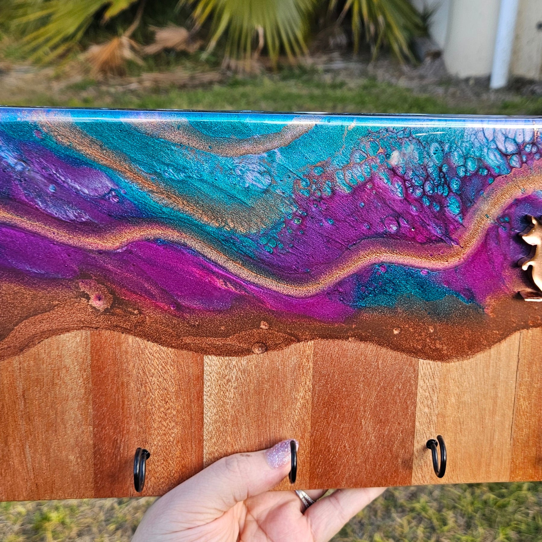 Resin and timber key rack - handmade in Yarrawonga Vic