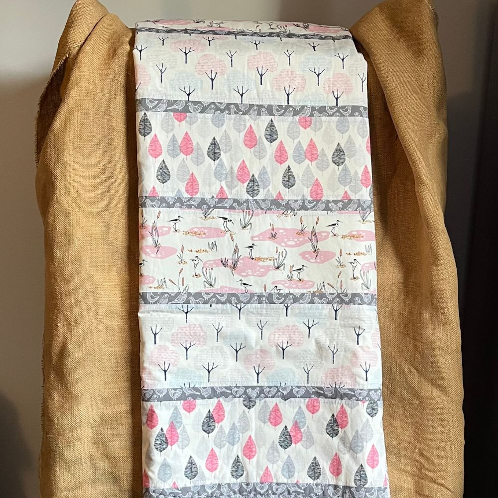 Handmade Organic Fabric Tummy Time Mat | Pink and Grey | Quilt