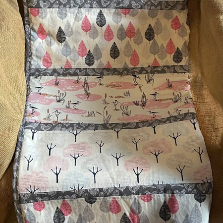 Handmade Organic Fabric Tummy Time Mat | Pink and Grey | Quilt