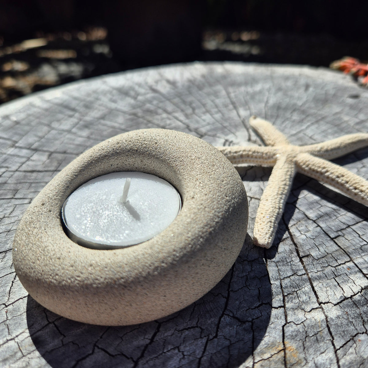 Eco-stone pebble shaped tealight candle holder