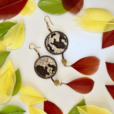 ANIMAL PRINT with feather exclusive | dangle earrings | beaded leather handmade