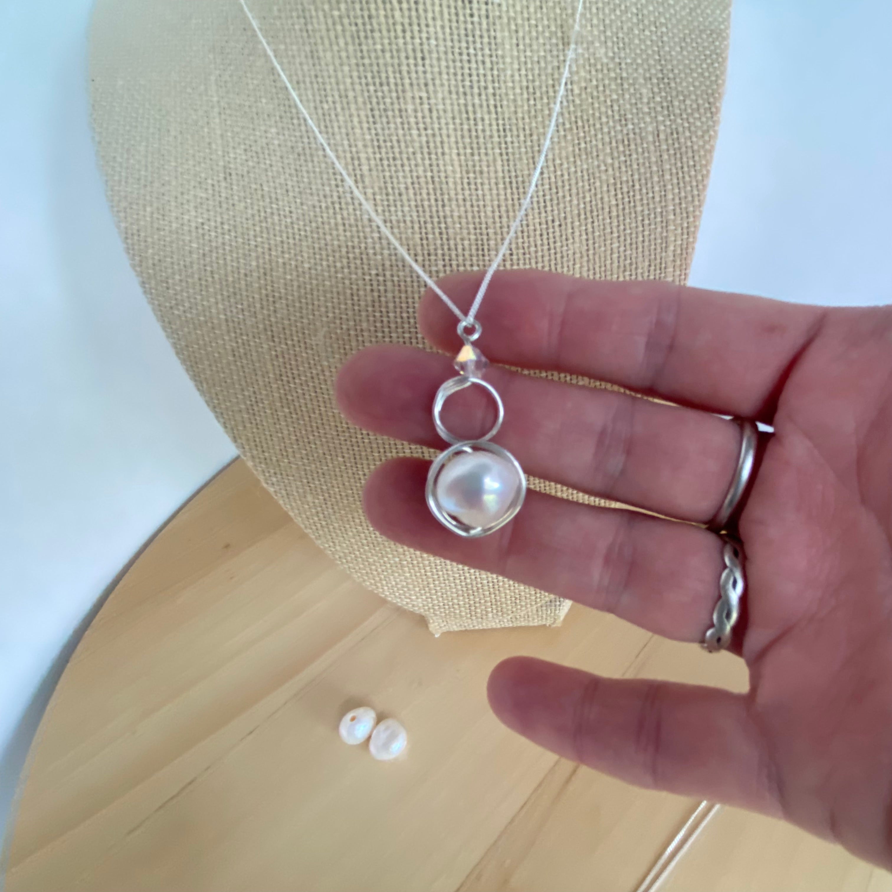 Sterling Silver Baroque Pearl and Crystal Loop Pendant Necklace | Jewellery Gift Idea