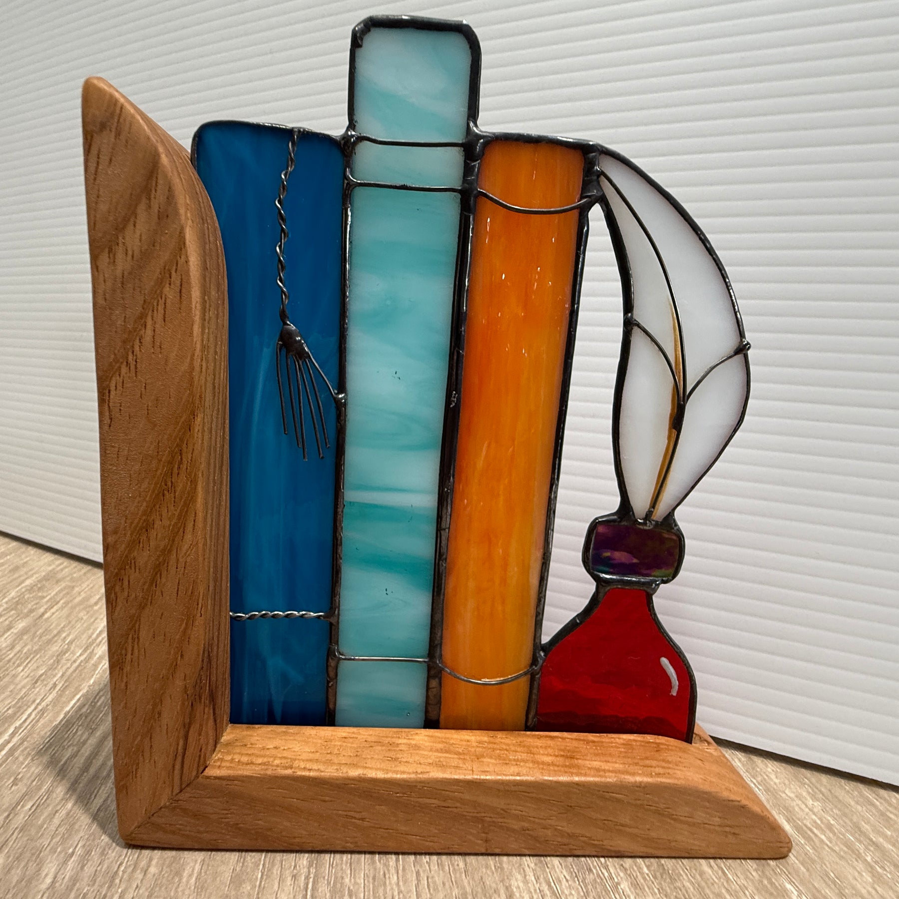 Stained Glass Book and Quill Timber Bookends