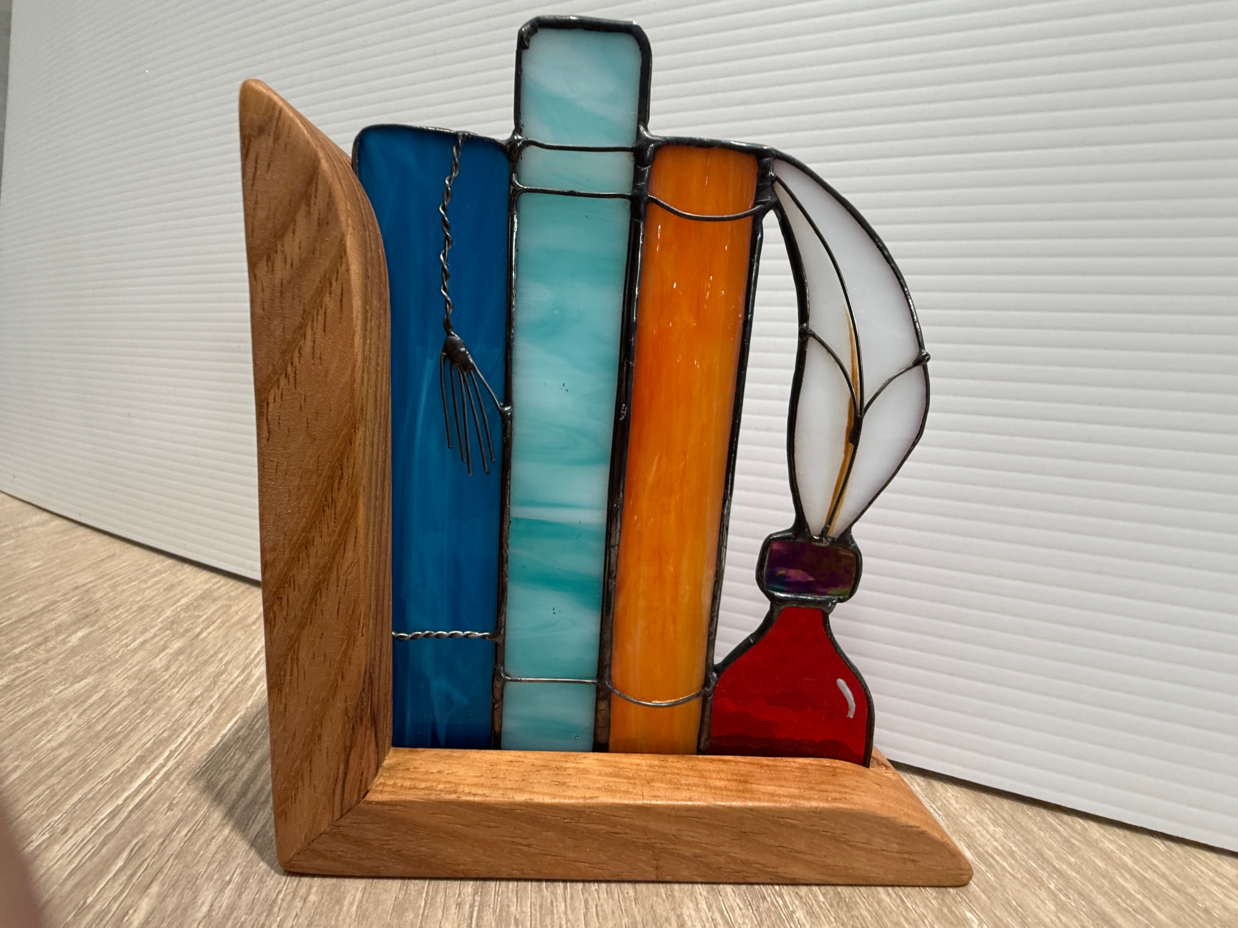 Stained Glass Book and Quill Timber Bookends