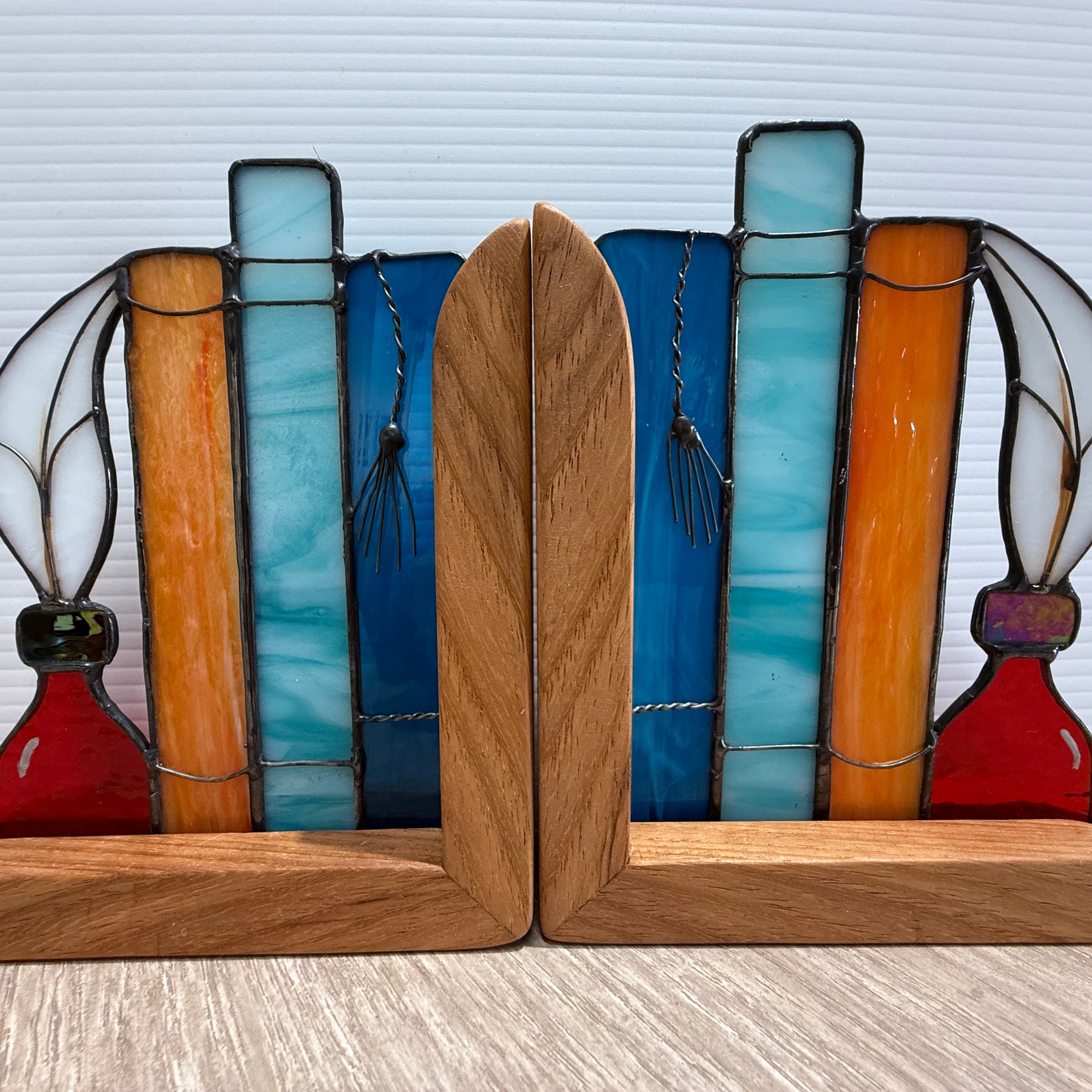 Stained Glass Book and Quill Timber Bookends