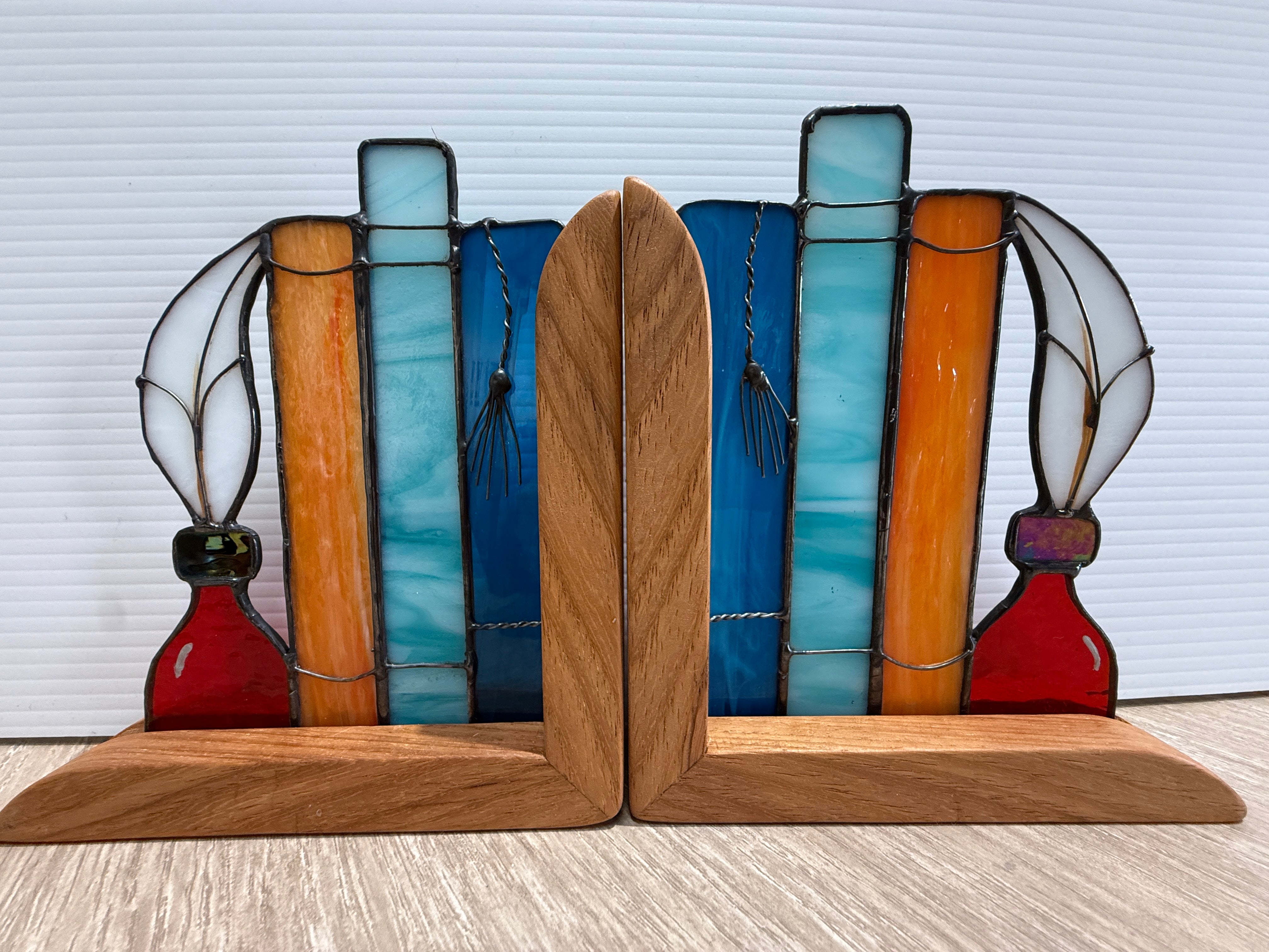 Stained Glass Book and Quill Timber Bookends