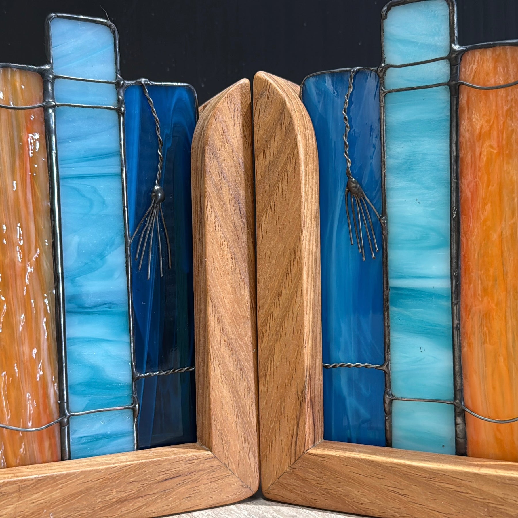 Stained Glass Book and Quill Timber Bookends