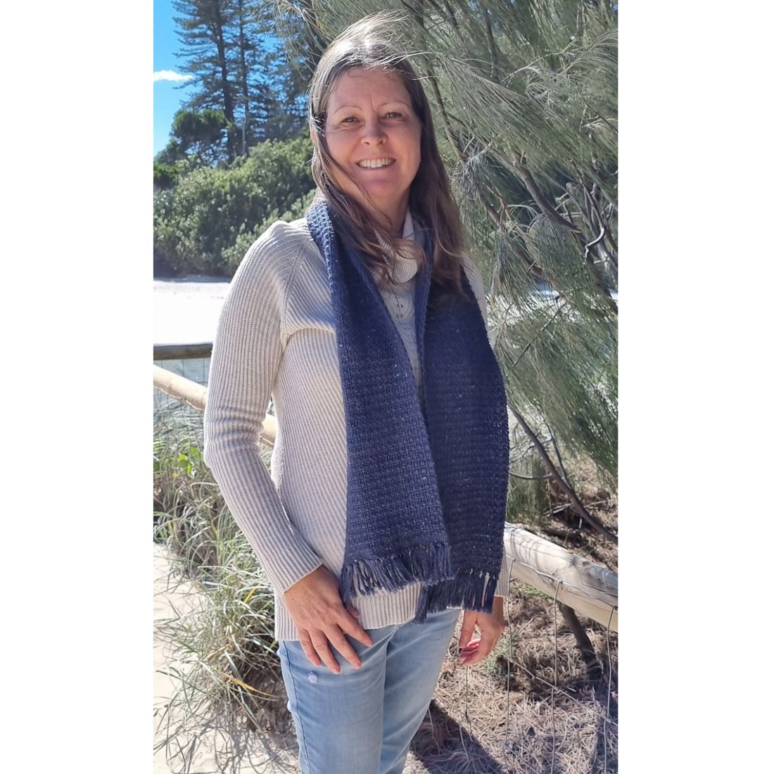 Blue handwoven wool scarf