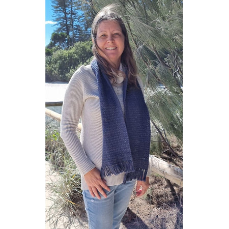 Blue handwoven wool scarf