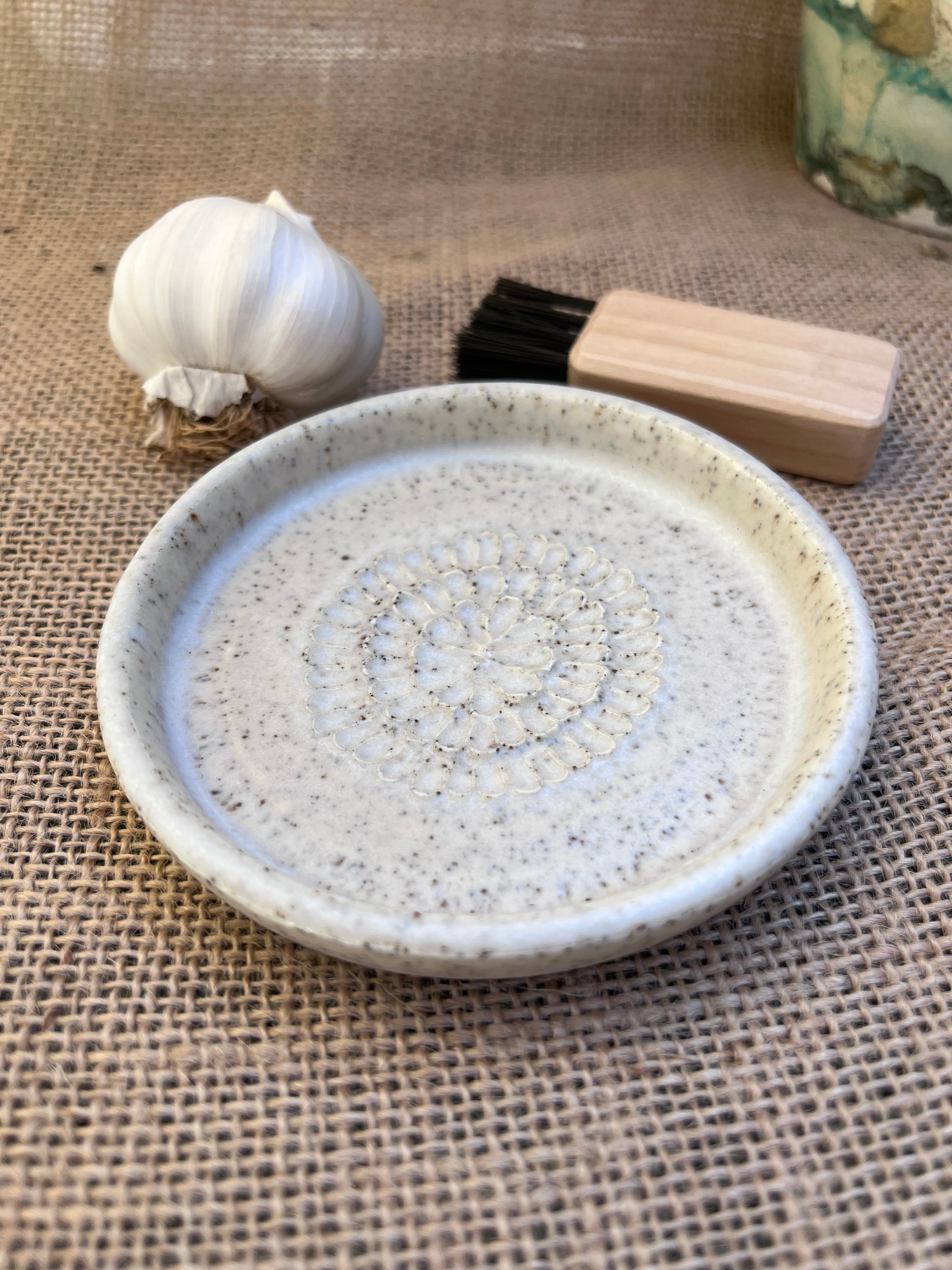 Speckled White Ceramic Grater with Brush