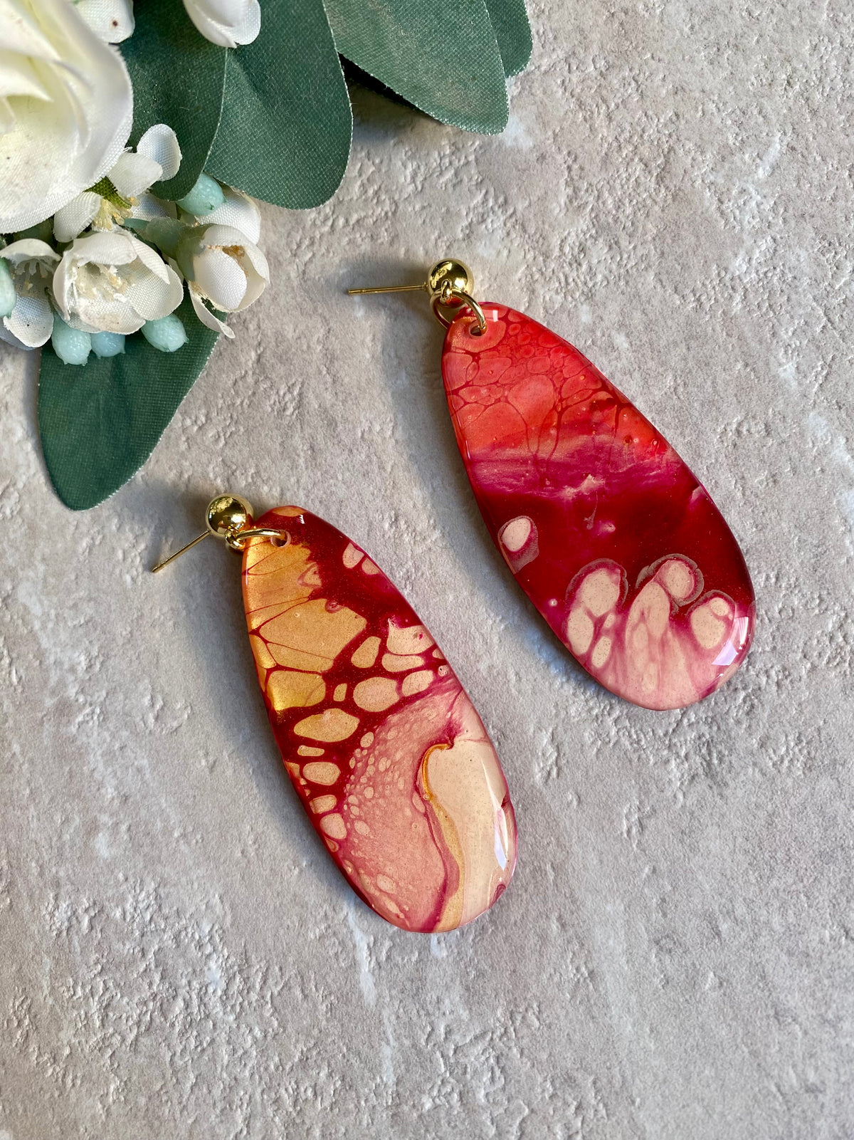 Deep Burgundy Blush Pink Artisan Earrings