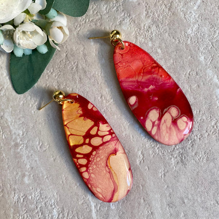 Deep Burgundy Blush Pink Artisan Earrings