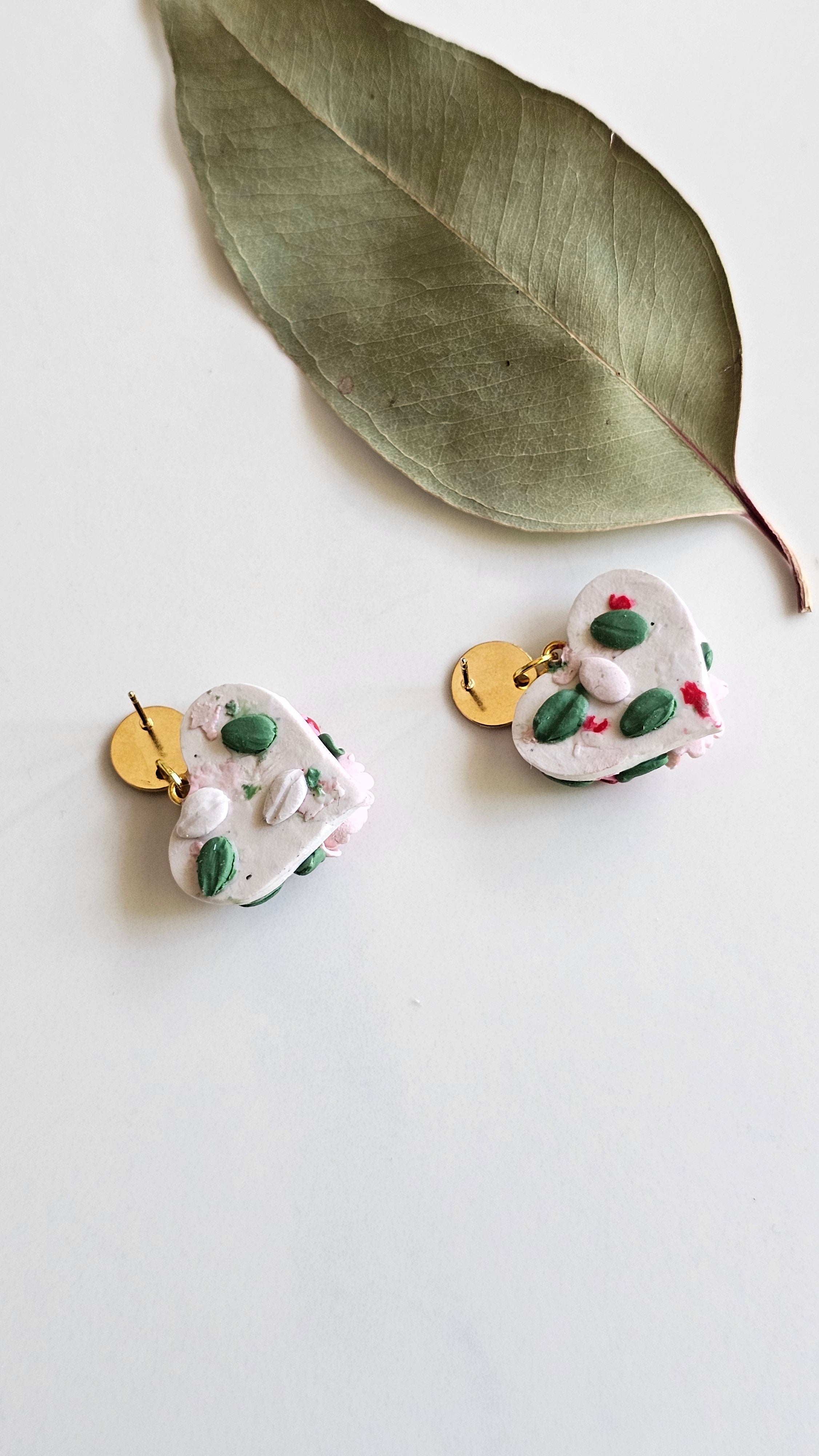 Floral bouquet heart earrings, Handmade Jewellery,Clay Earrings.