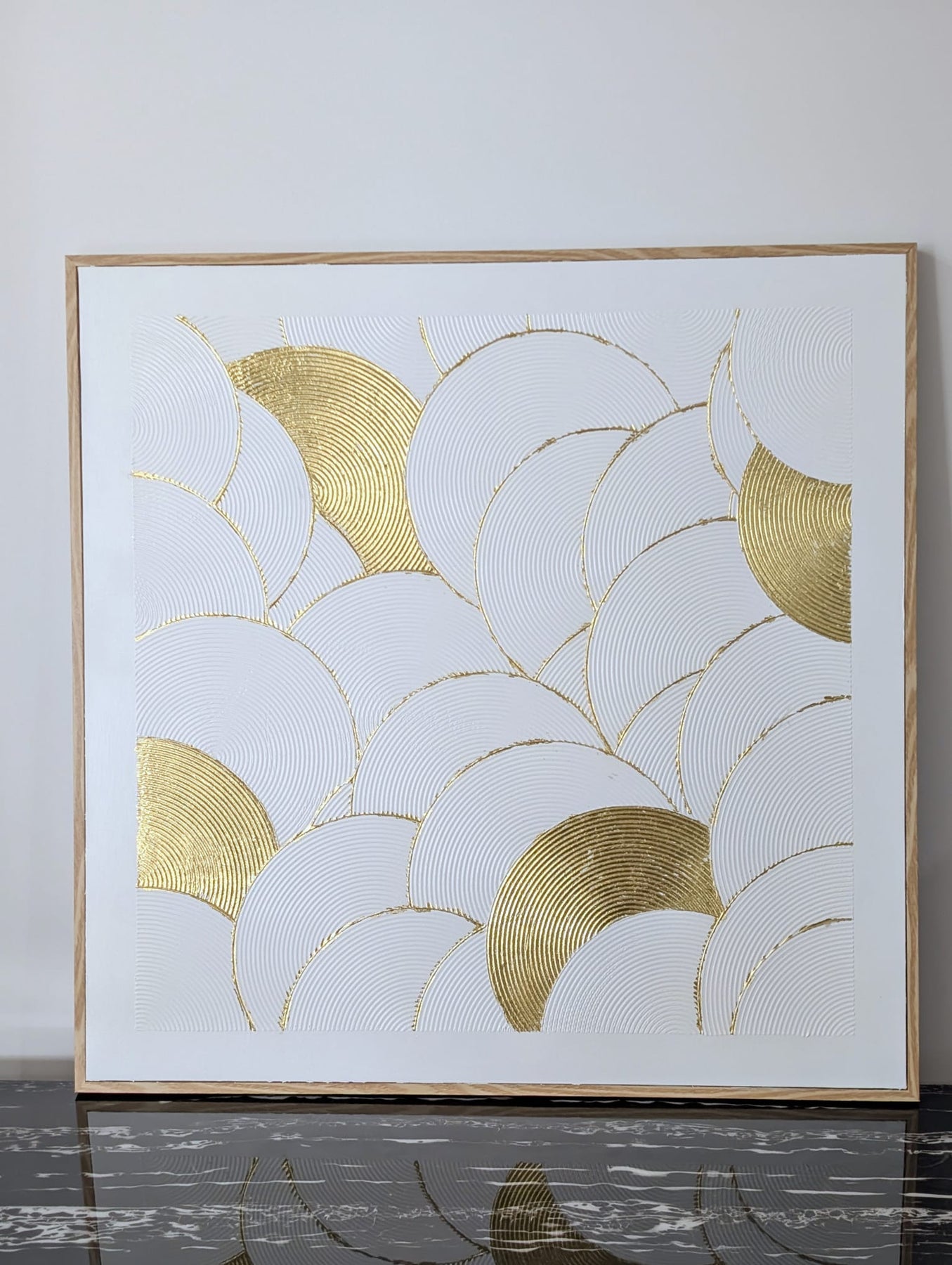 Lumière: Handmade Textured White and Gold Wall Art Original Canvas Painting 76cm x 76cm