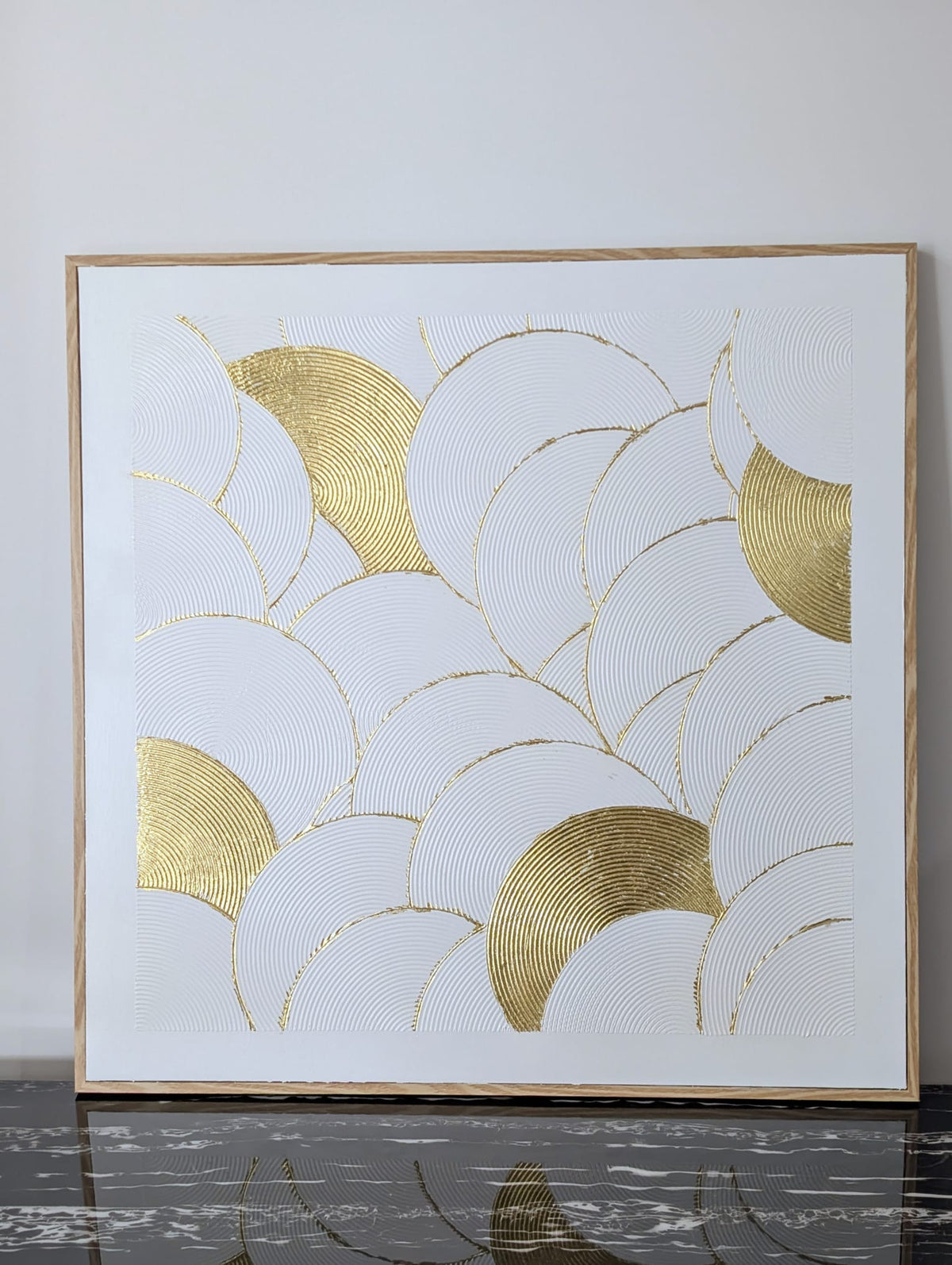 Lumière: Handmade Textured White and Gold Wall Art Original Canvas Painting 76cm x 76cm