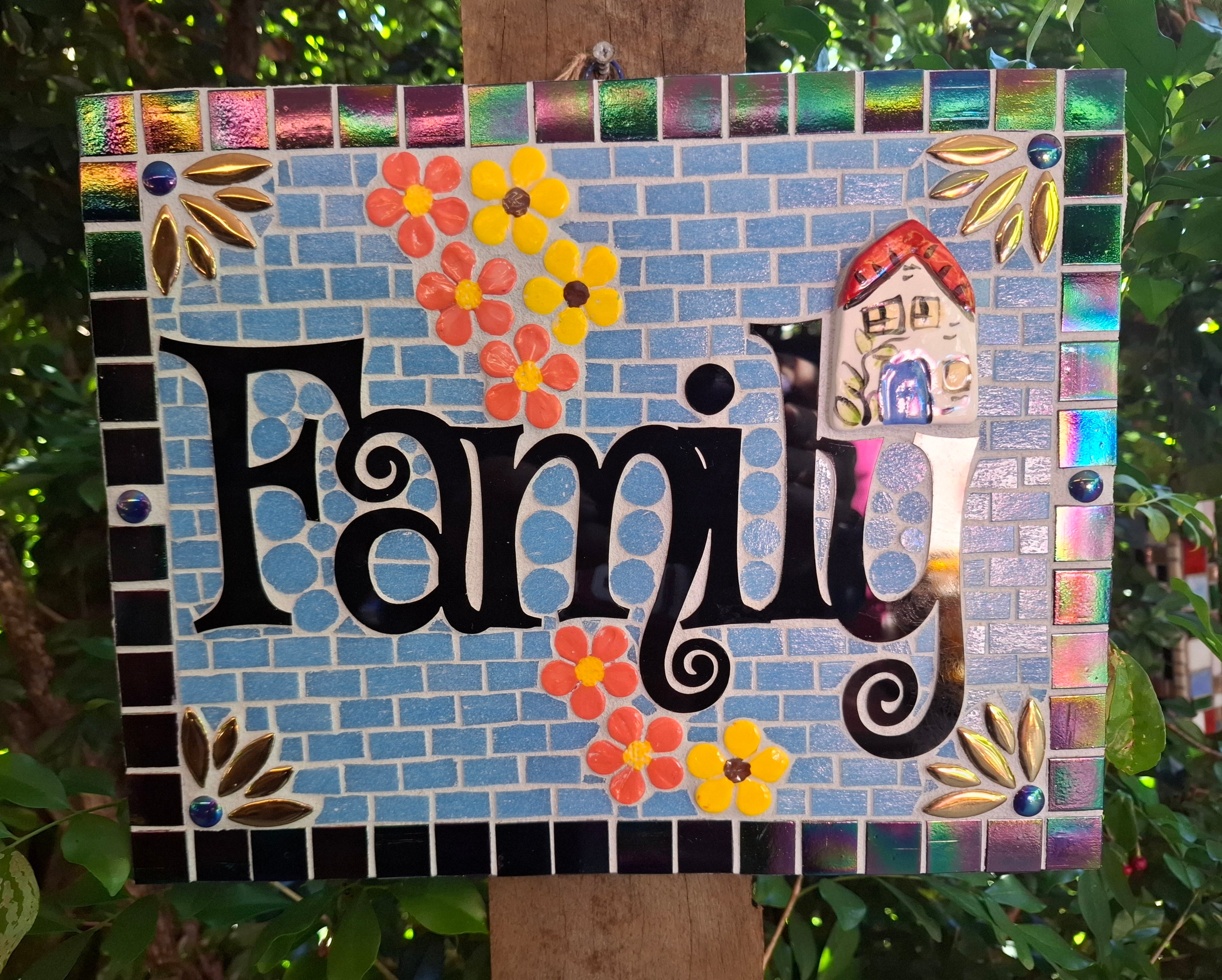 Greet your Visitors with a Mosaic Glass and Ceramic Family Sign