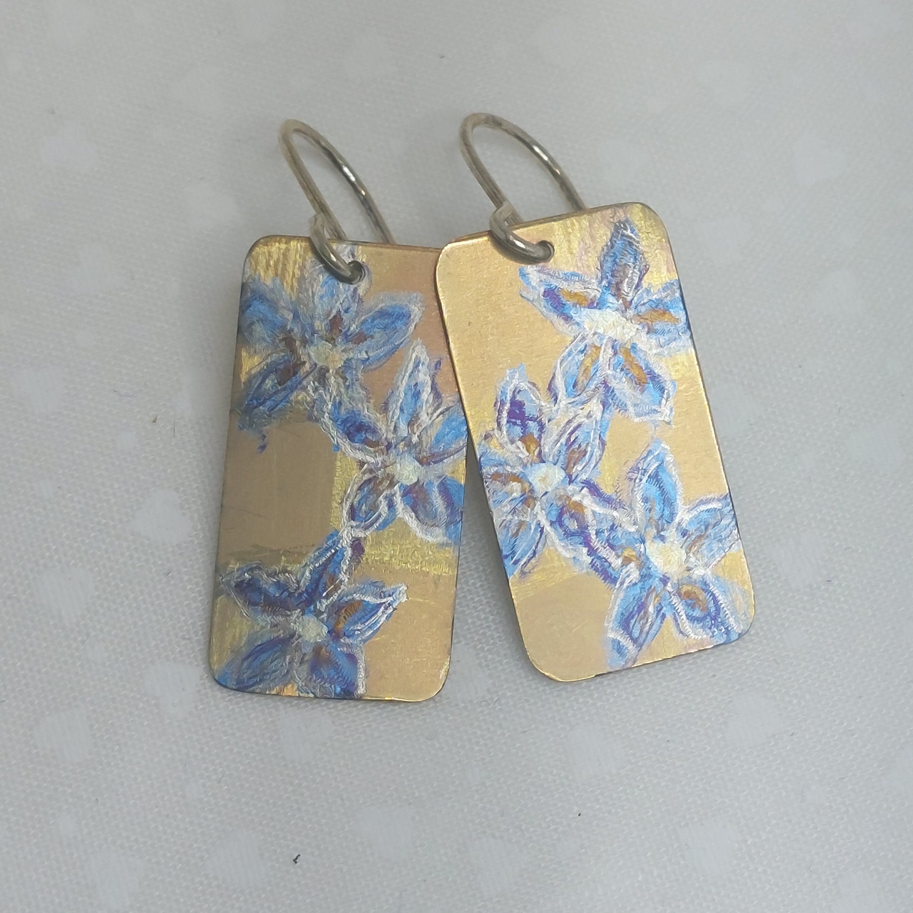 Titanium Dangles with Painted Wahlenbergia Design-Gold and Blue
