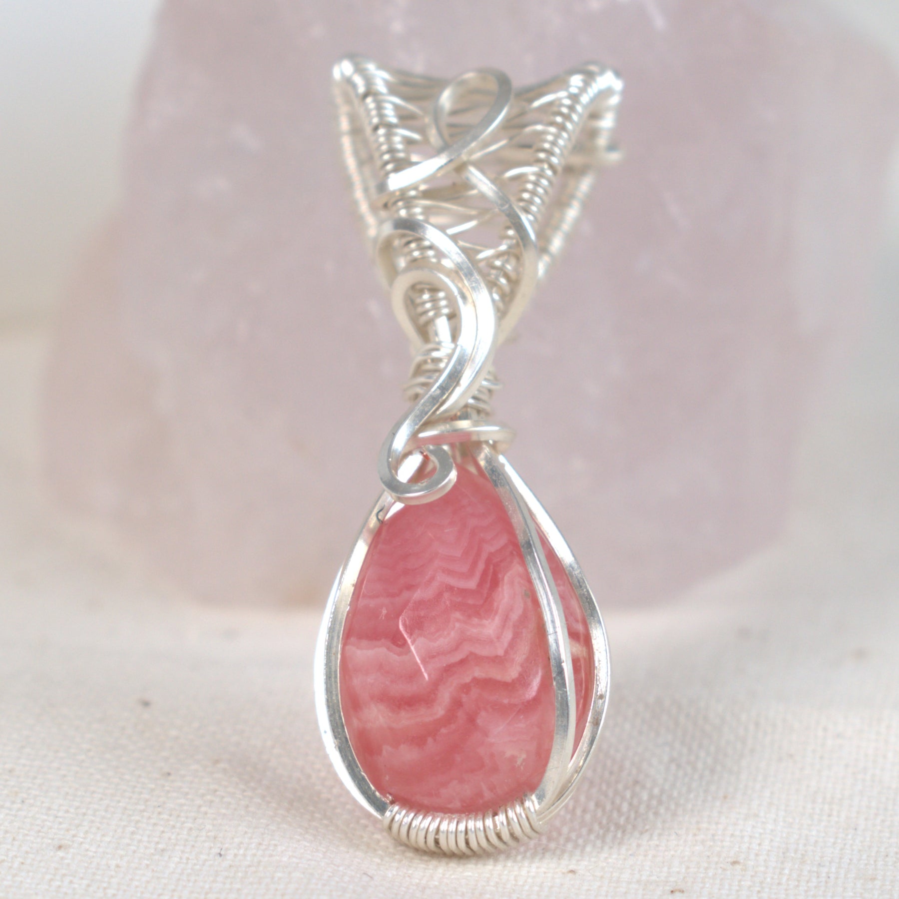 Wire Wrapped Rhodochrosite Keepsake Pendant