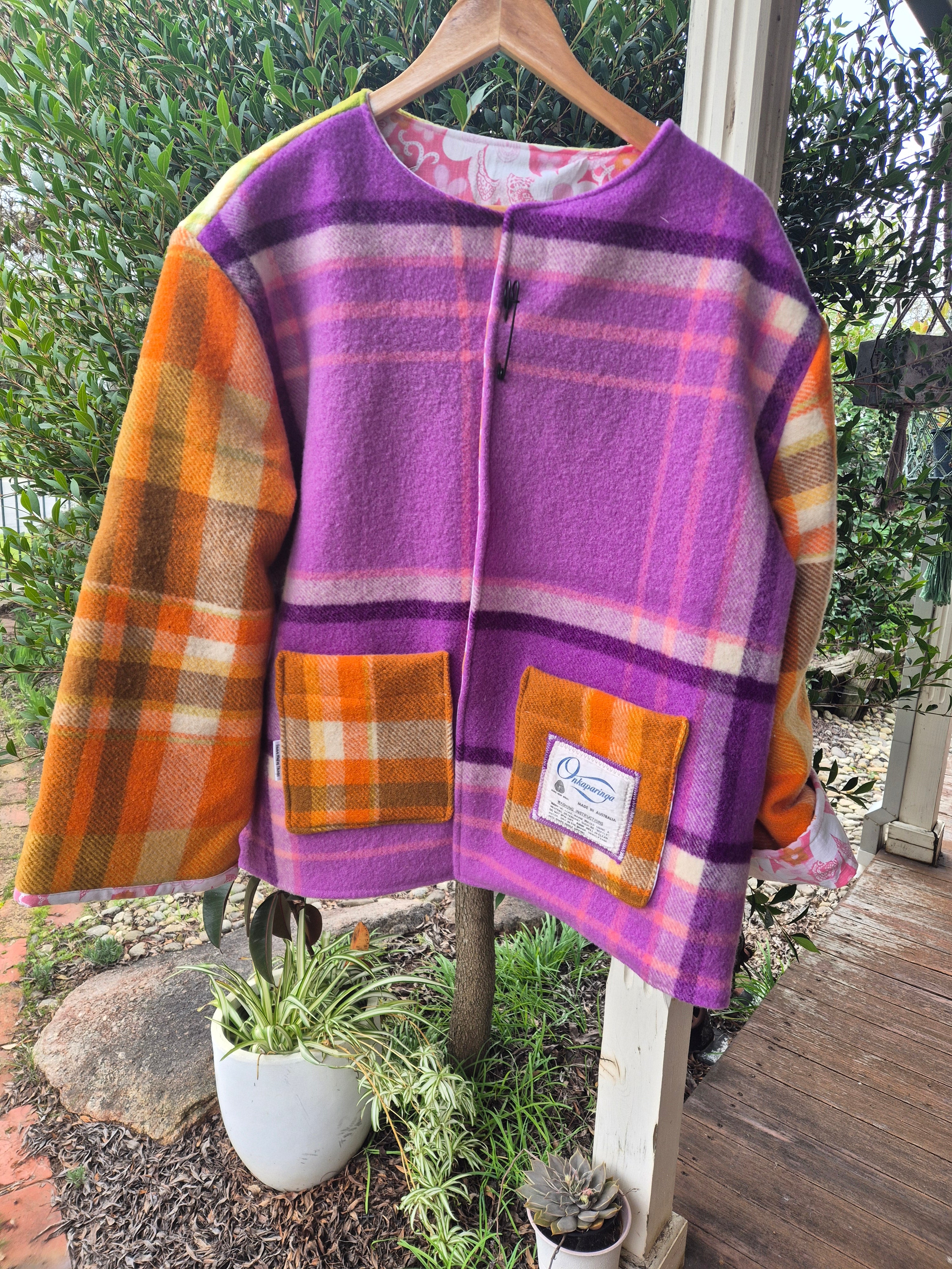 Upcycled woollen blanket jacket size 10