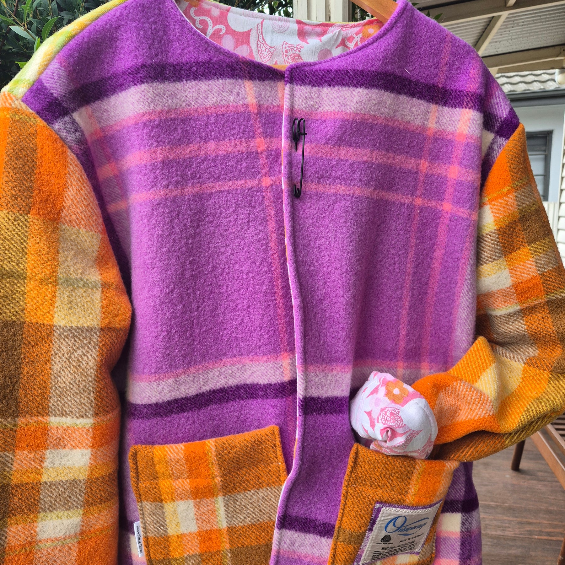 Upcycled woollen blanket jacket size 10